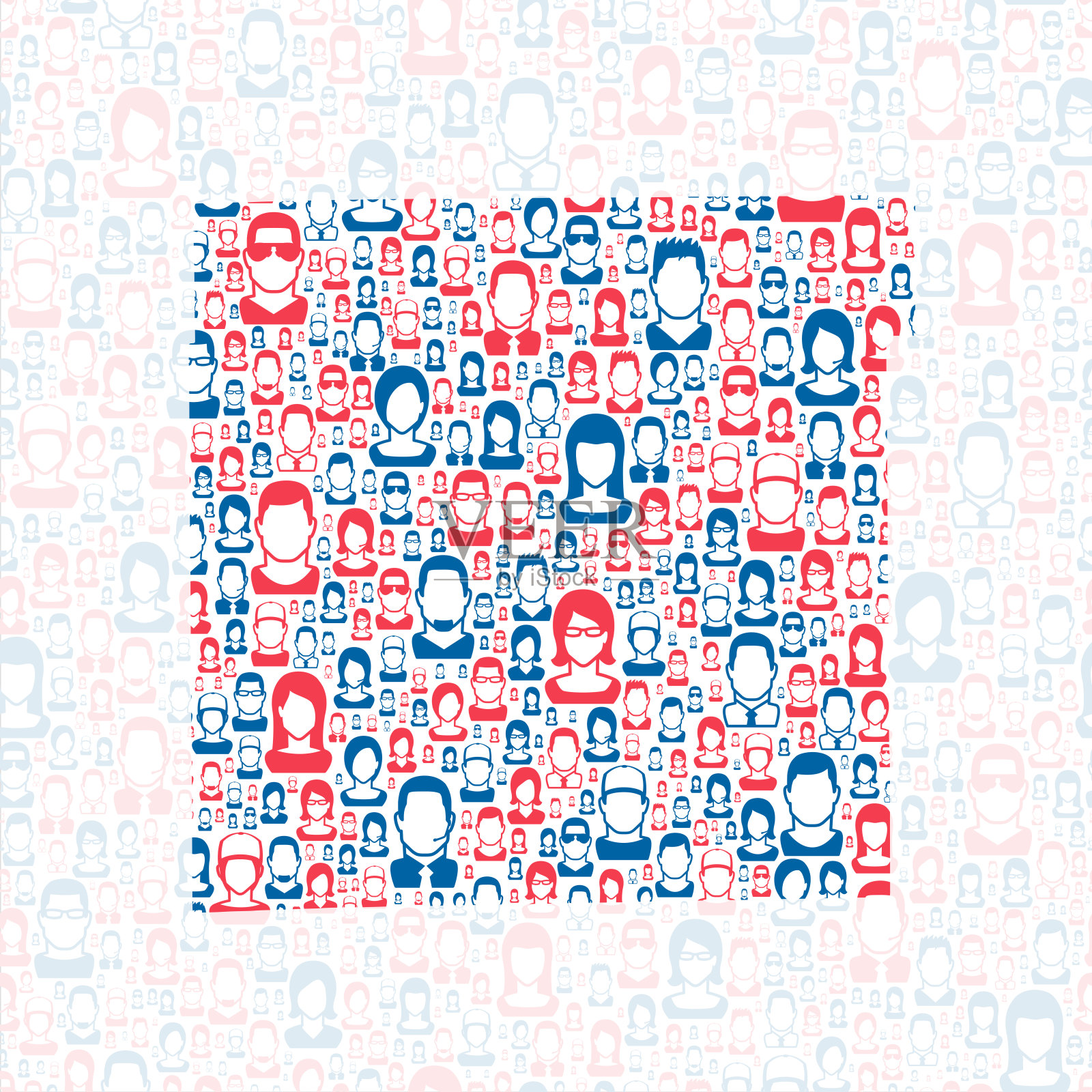 马里恩县，印第安纳州。地图上有蓝色和红色的人插画图片素材