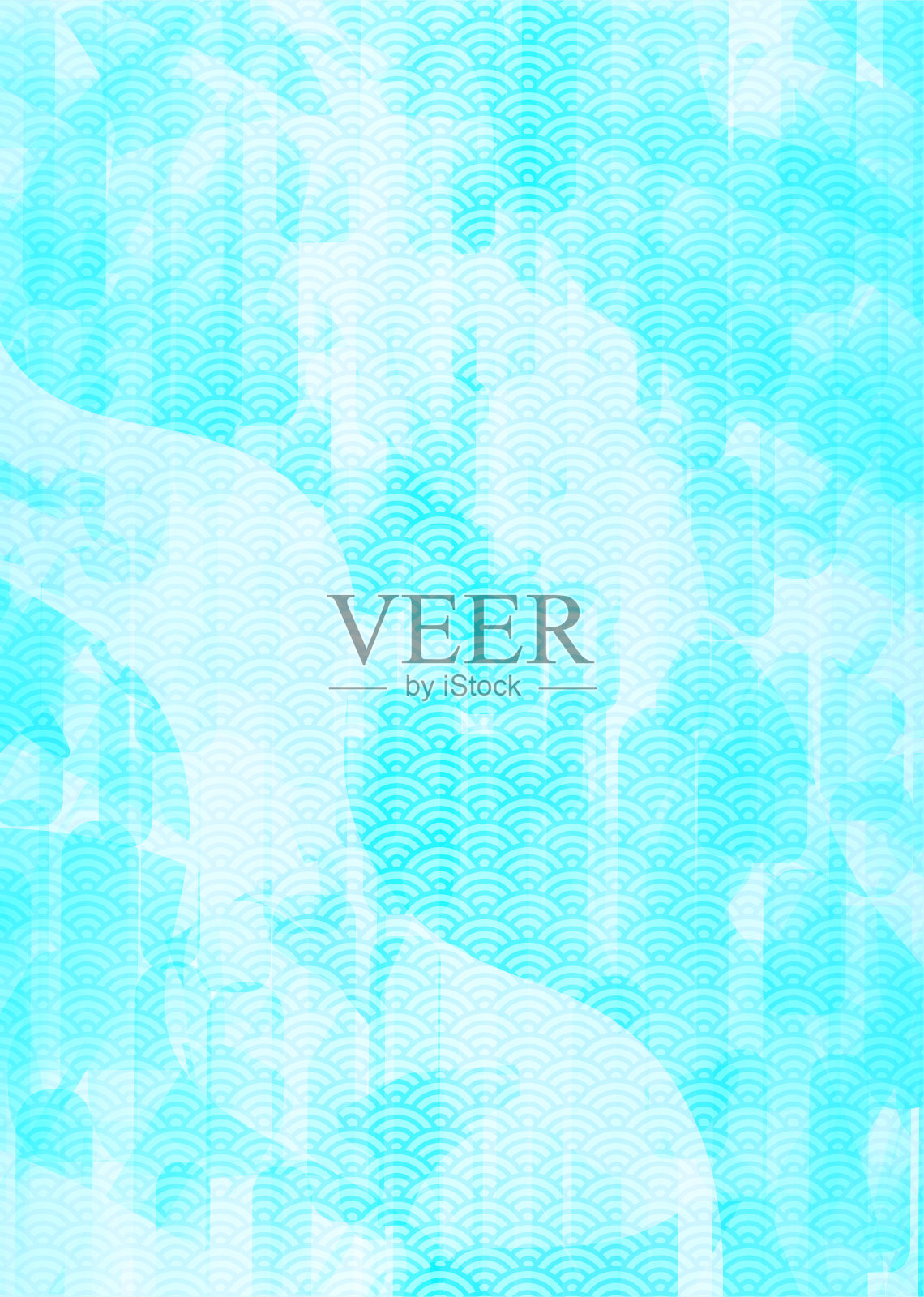 蓝色海浪模式。蓝色渐变背景插图。日本模式。插画图片素材