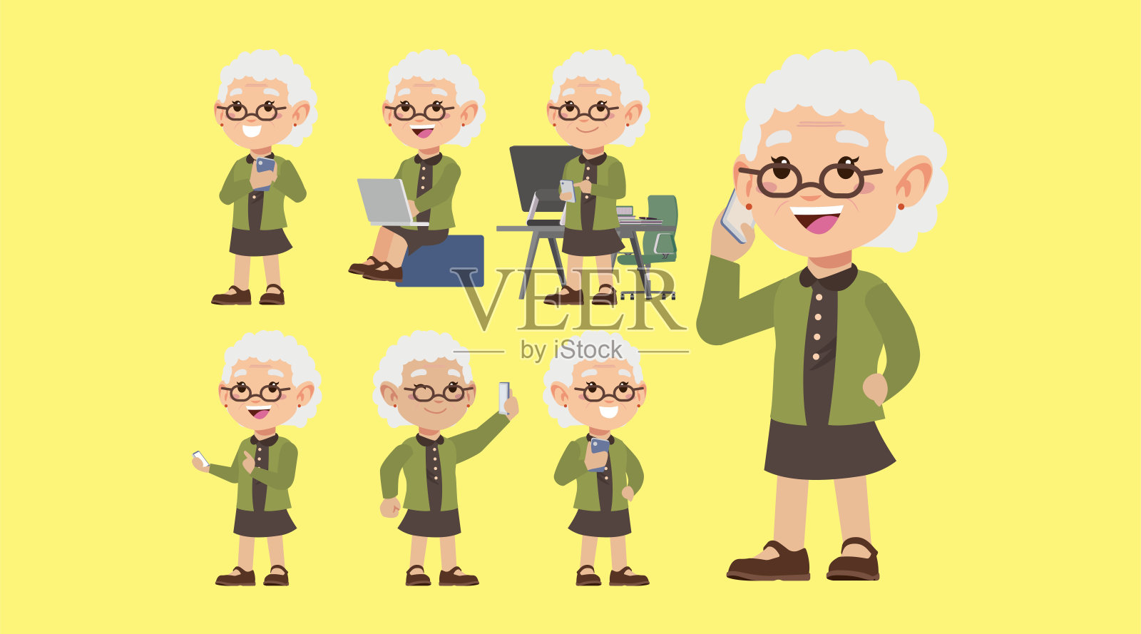 老年人使用智能手机插画图片素材