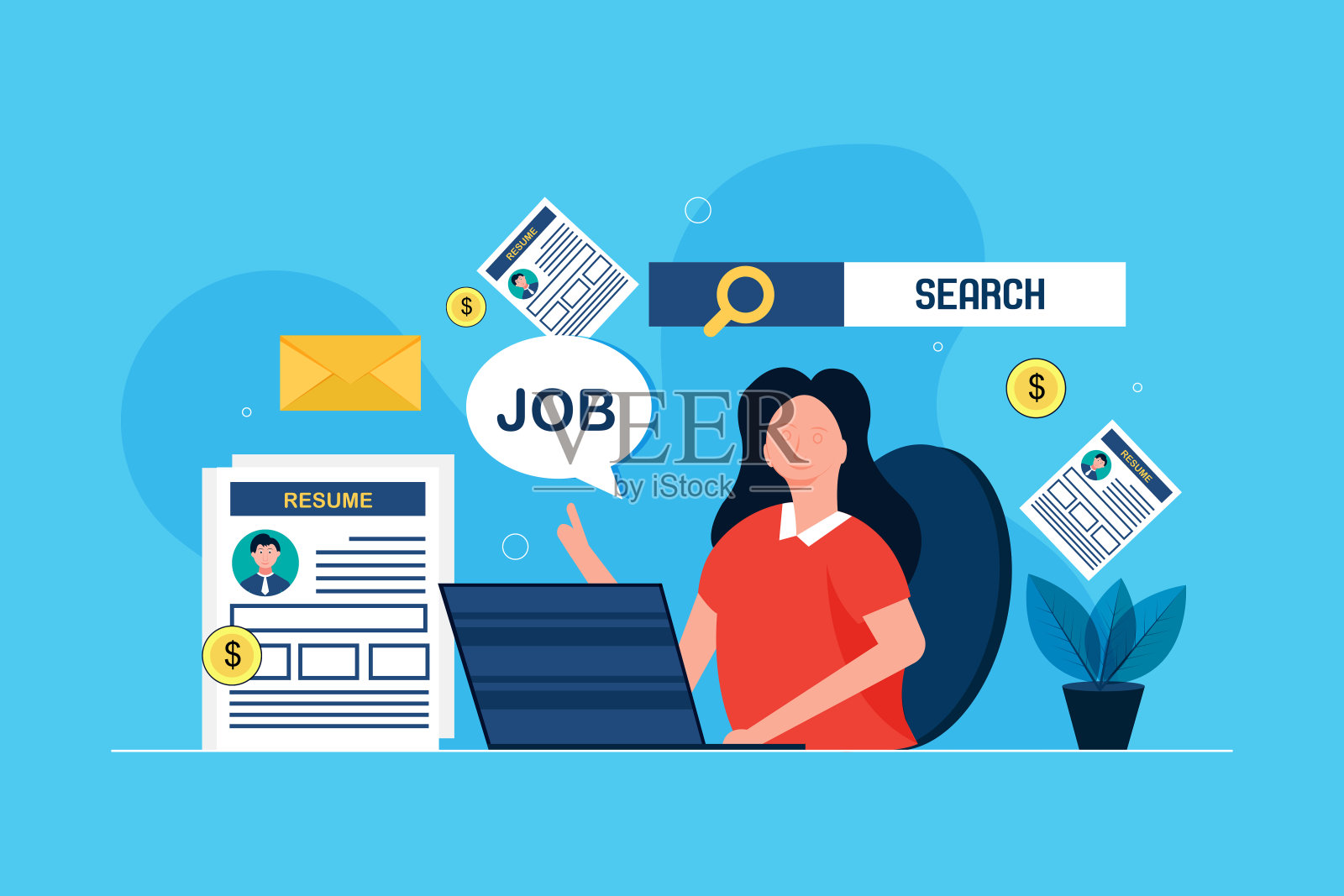 求职者寻找职位空缺，网上招聘广告，求职网站概念插画图片素材
