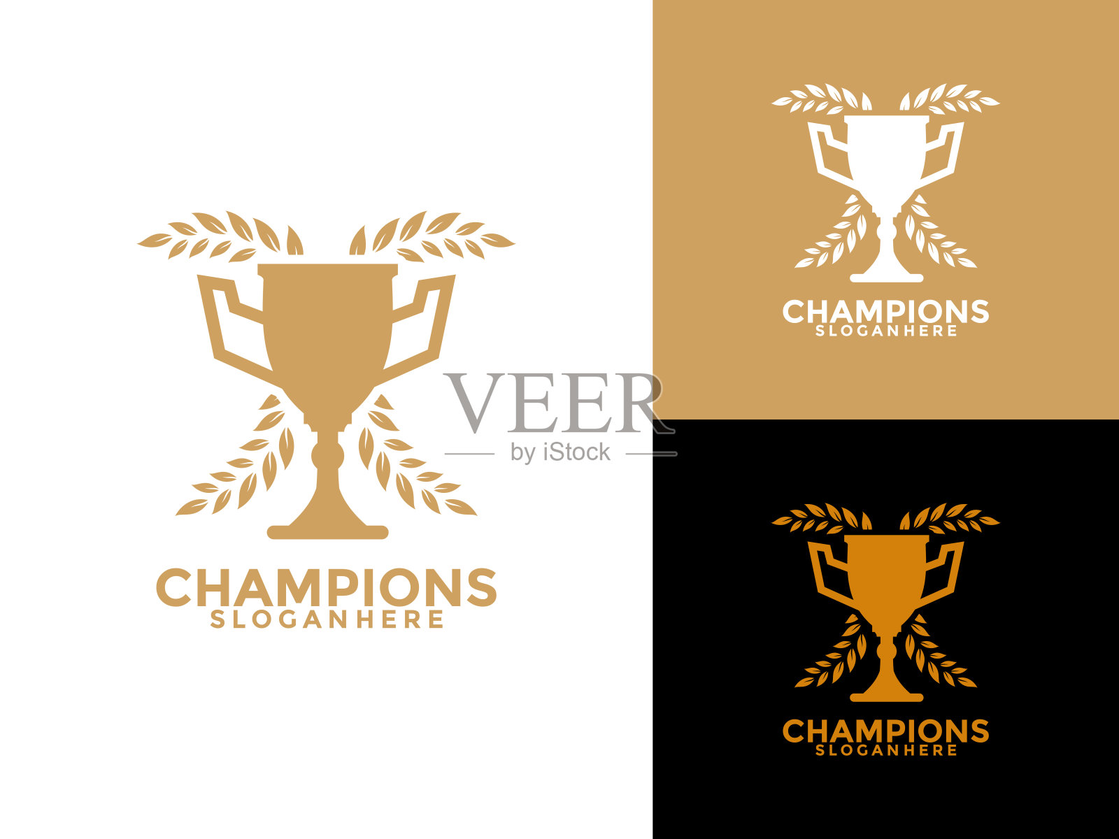 奖杯图标设计模板平面矢量插图，获奖者标志设计模板插画图片素材