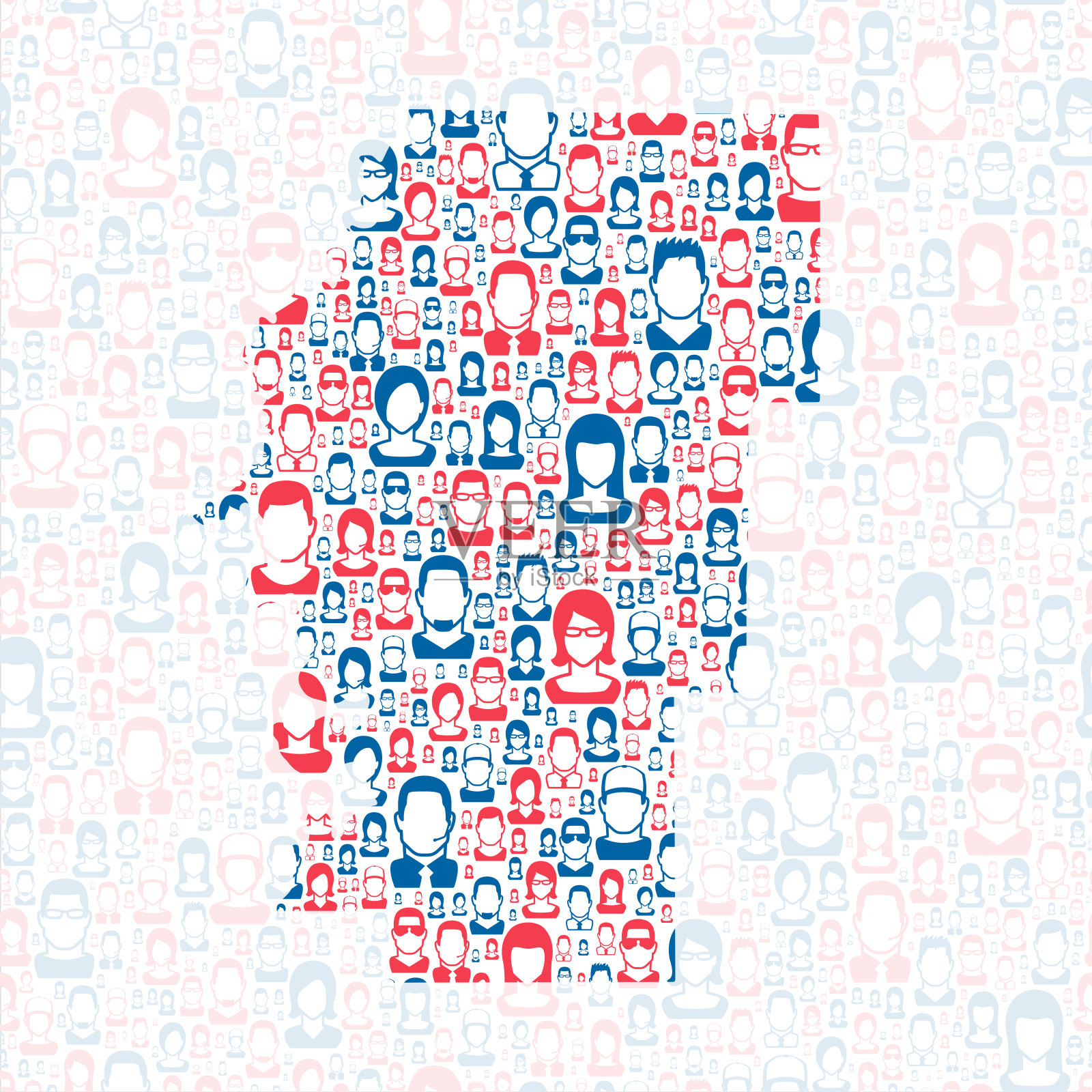 阿拉巴马州黑尔县。地图上有蓝色和红色的人插画图片素材