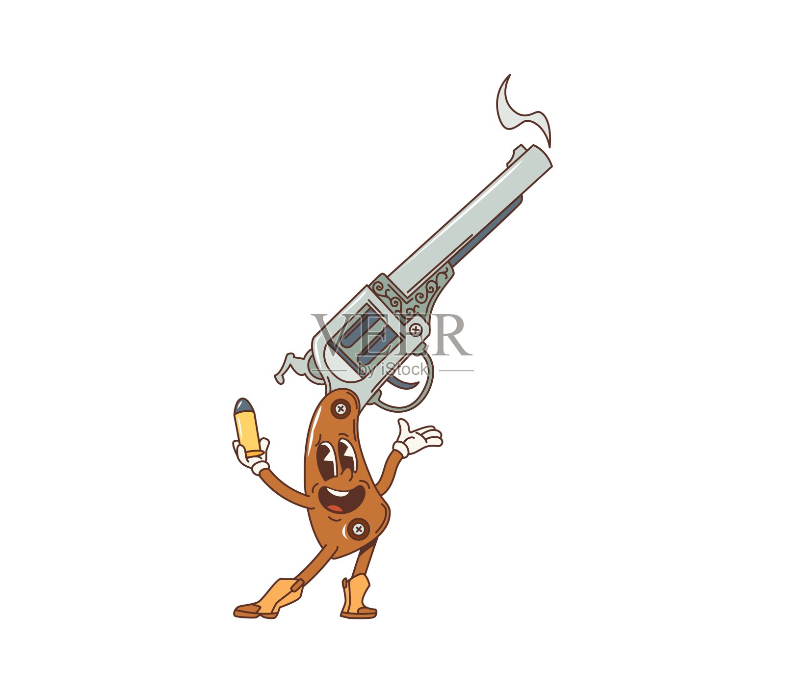 卡通西部左轮手枪的绝妙角色插画图片素材
