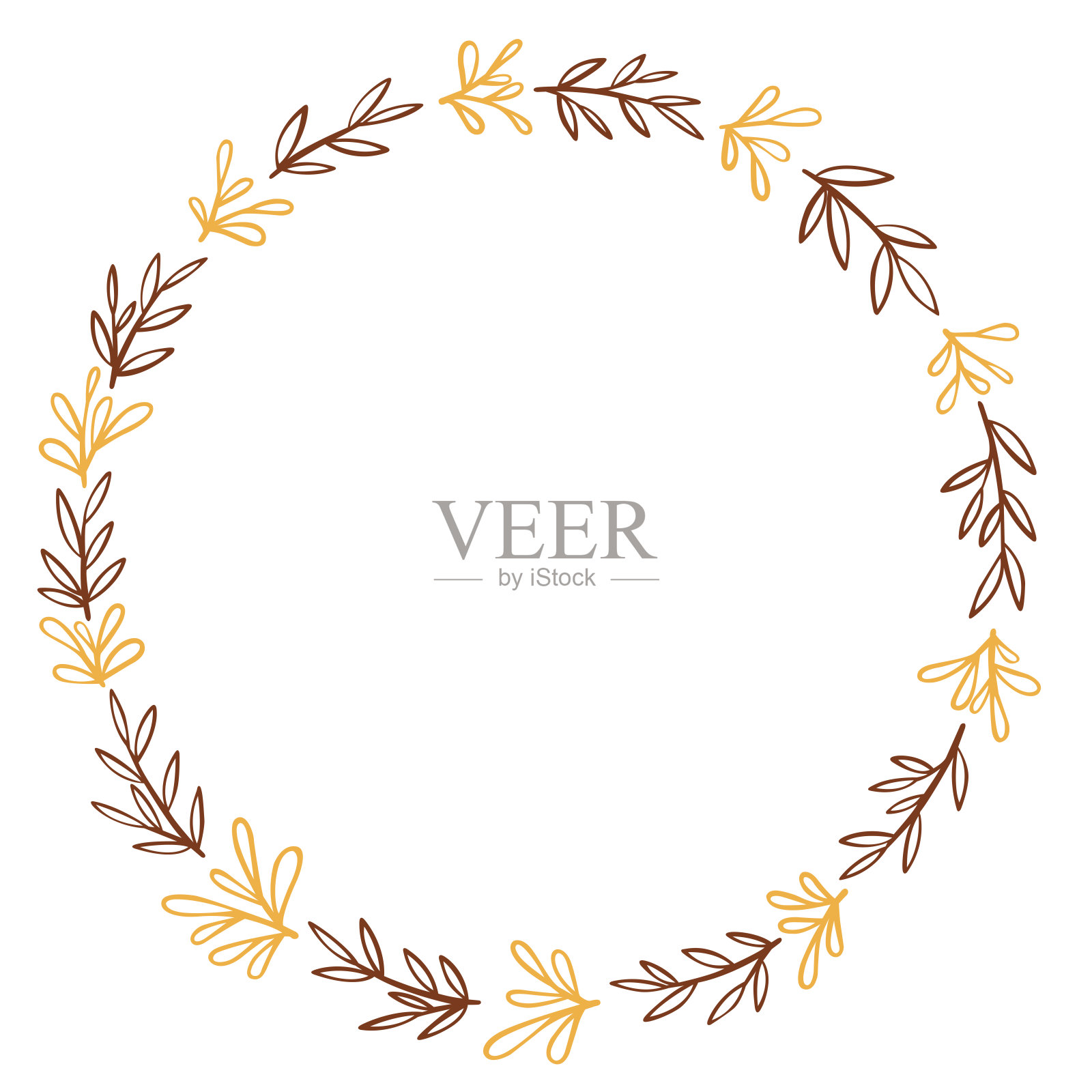 抽象的红色和黄色植物束叶花环装饰复古风格，花园和自然的概念插图。插画图片素材