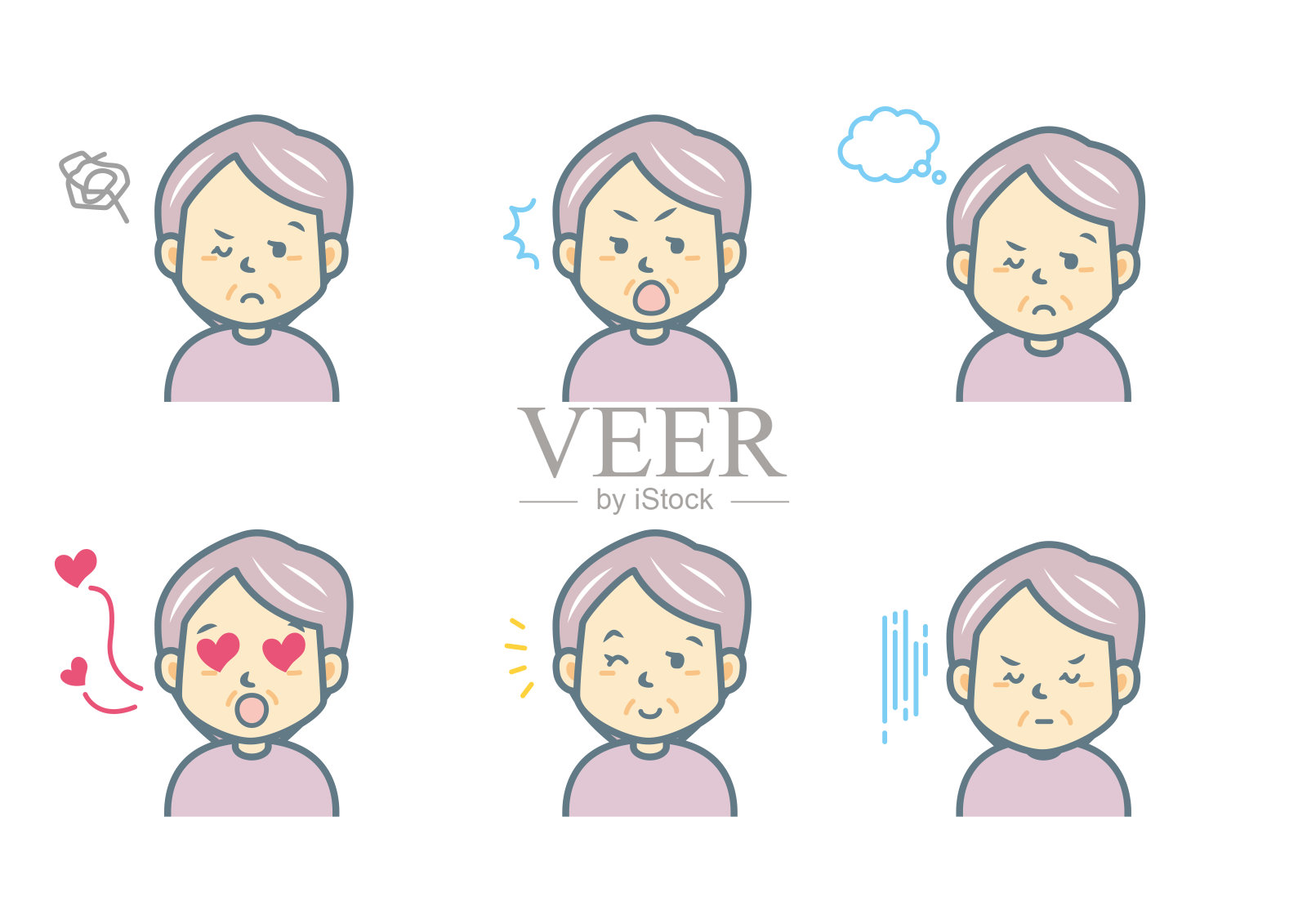 简单的面部表情插图集插画图片素材