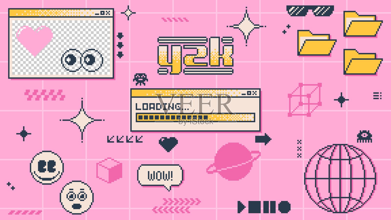 Y2k横幅,矢量计算机pc桌面界面图片-商业图片-正版原创图片下载购买-Veer图库