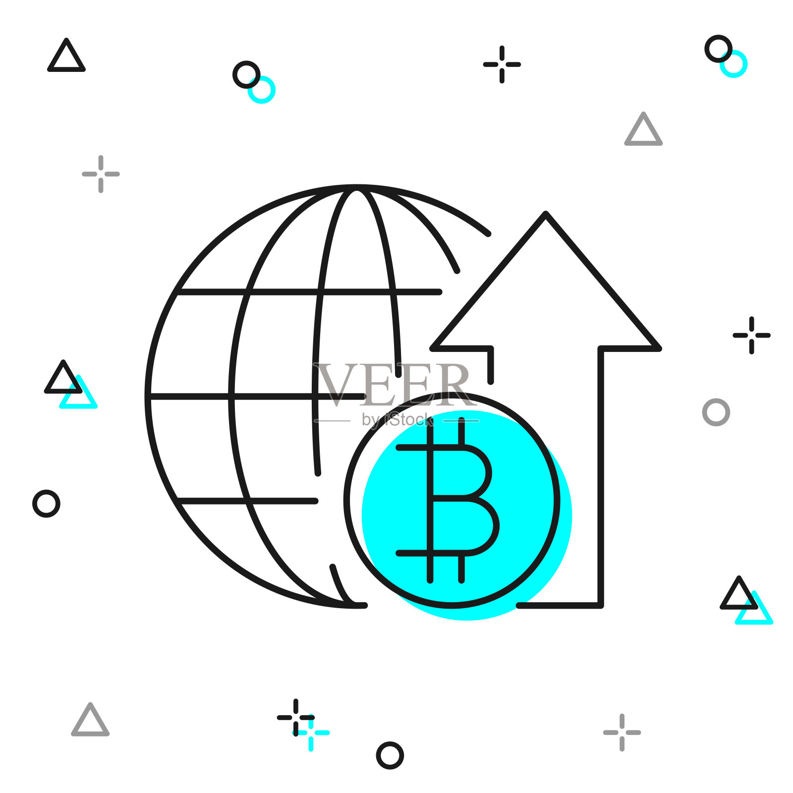 比特币价格上涨。白色背景上的线图标插画图片素材