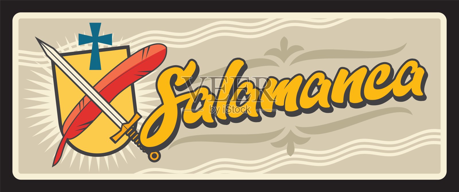 西班牙萨拉曼卡省标志，复古旅游牌插画图片素材
