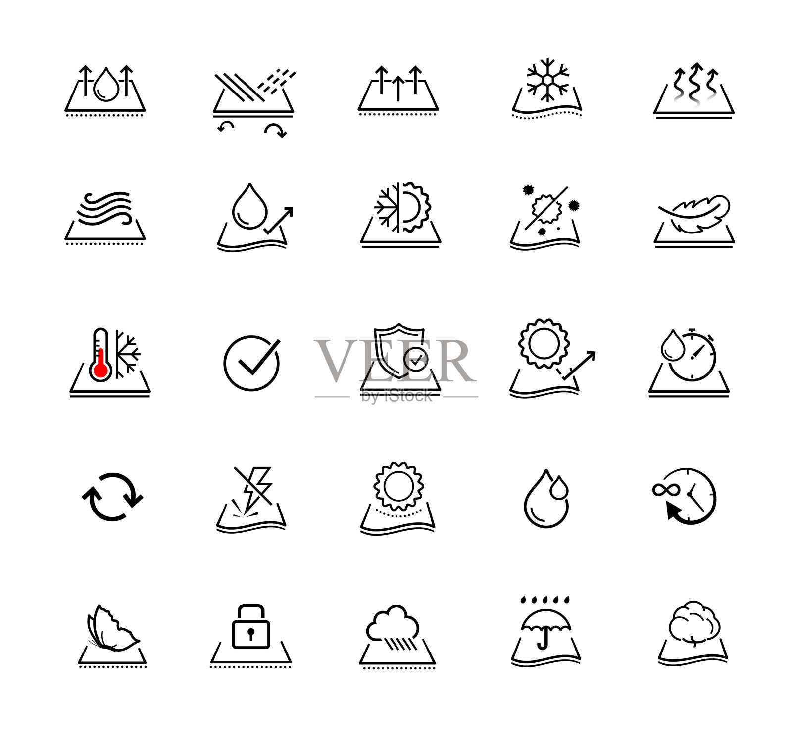 为功能性织物、服装设置图标。插画图片素材