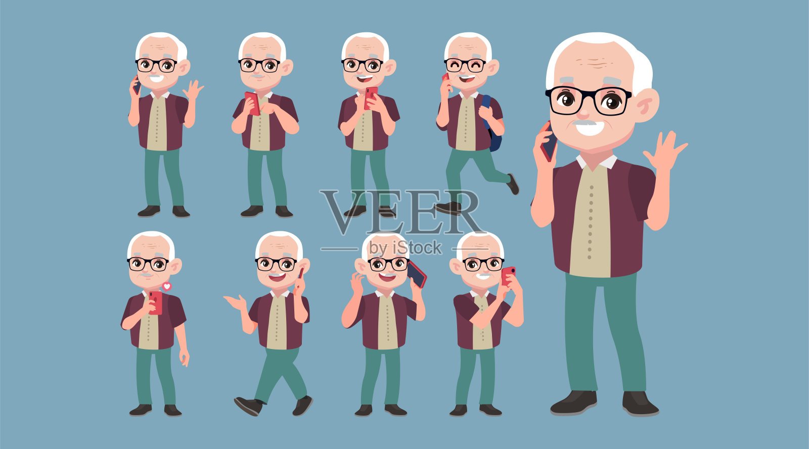 老年人使用智能手机插画图片素材