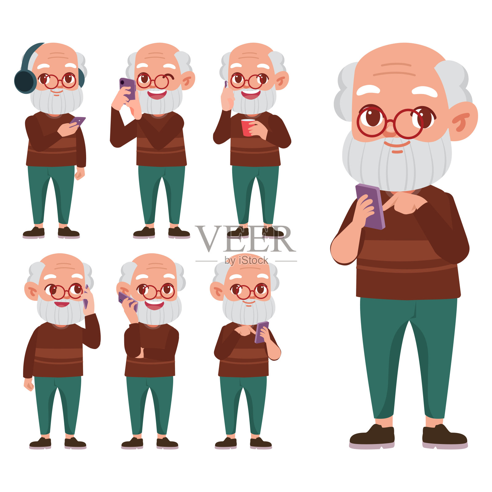 老年人使用智能手机插画图片素材