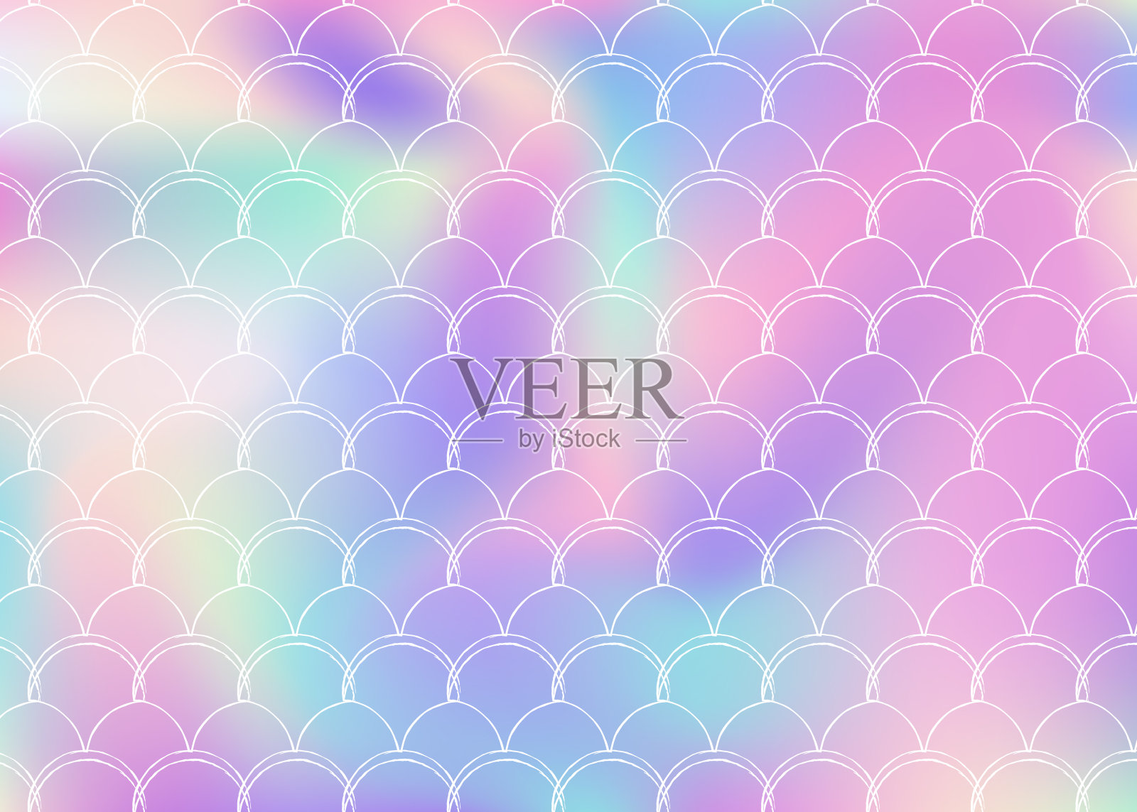 渐变美人鱼背景与全息尺度。插画图片素材
