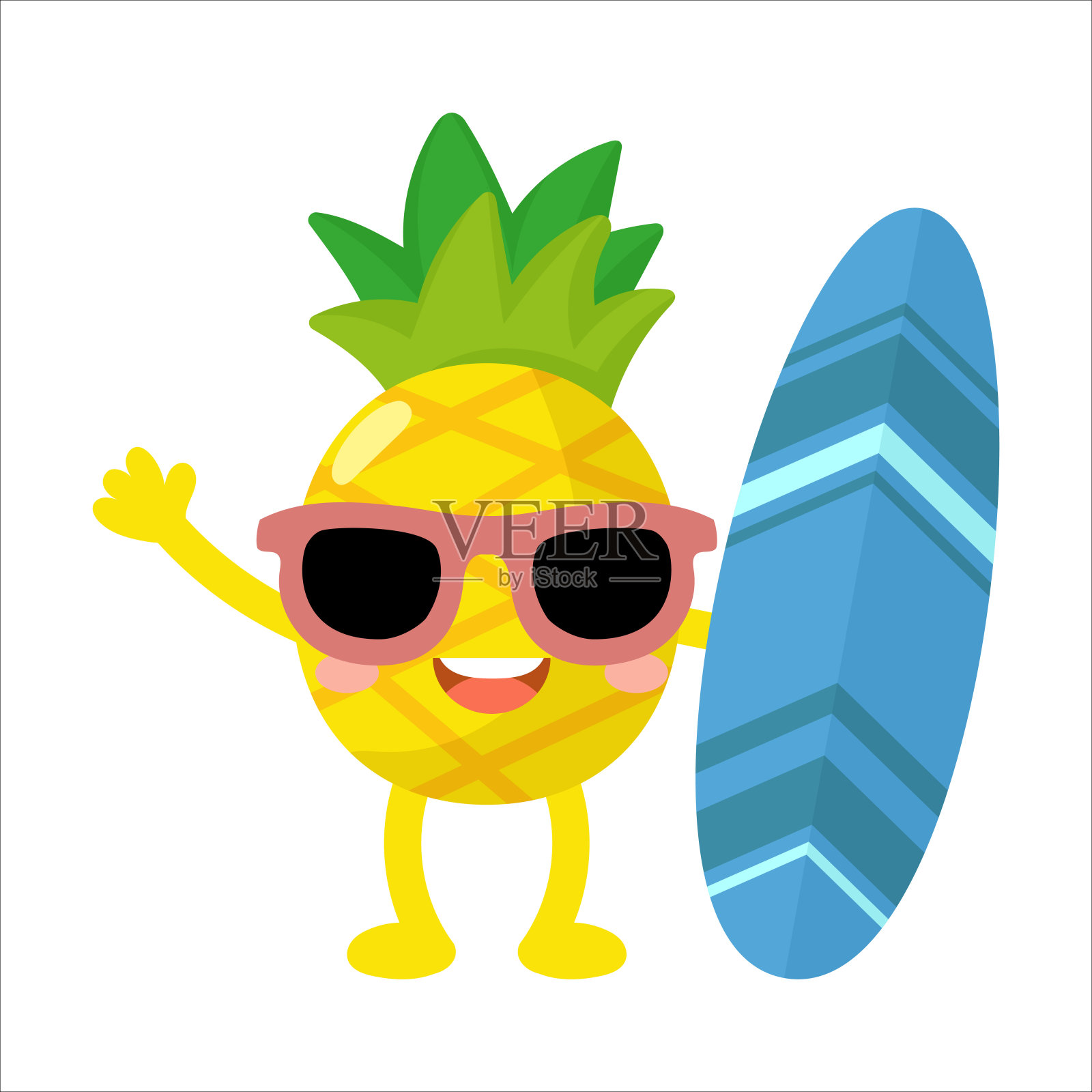 菠萝玩冲浪板，菠萝冲浪板夏天，水果你好夏天插画图片素材