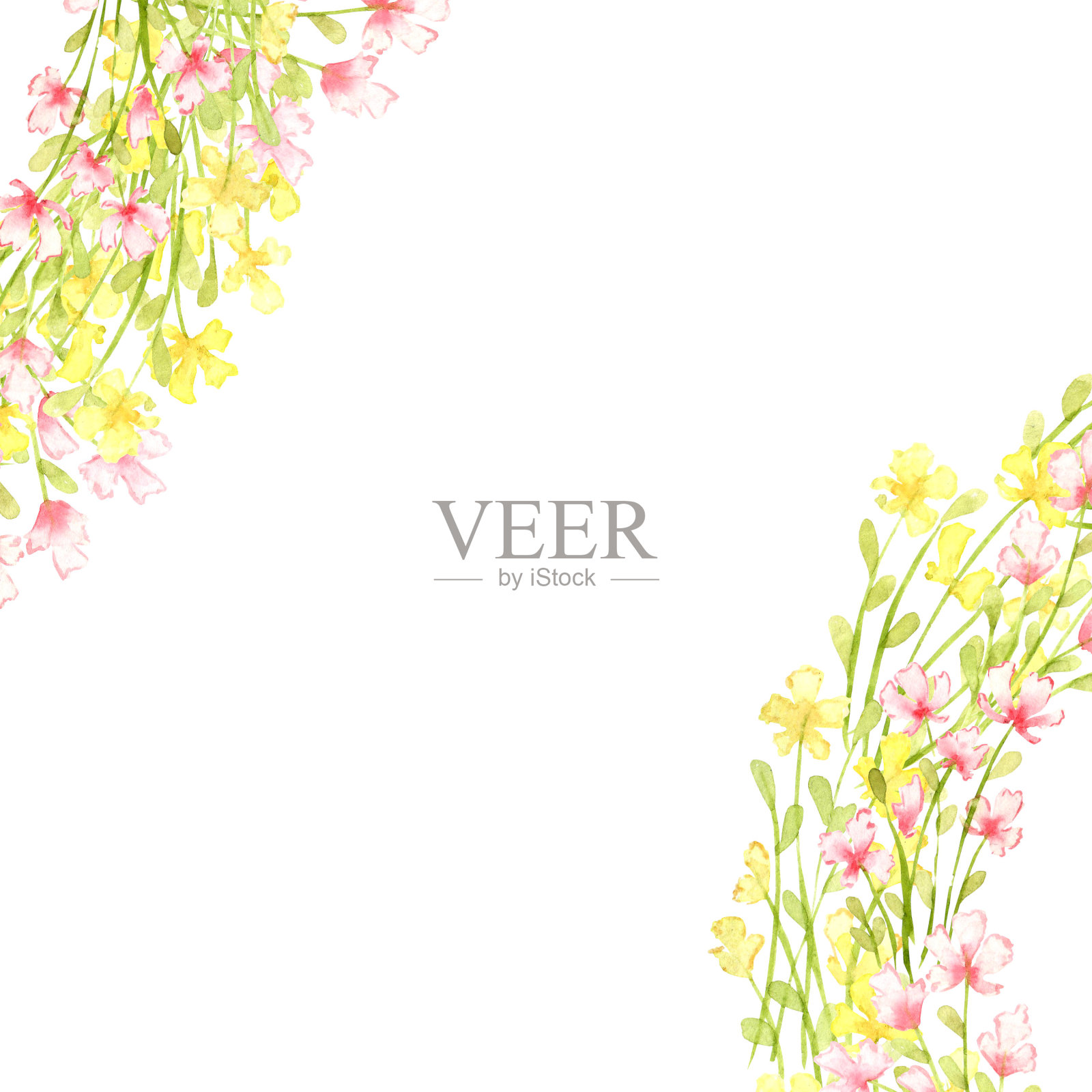 Flowers small pink and yellow frame in watercolor插画图片素材