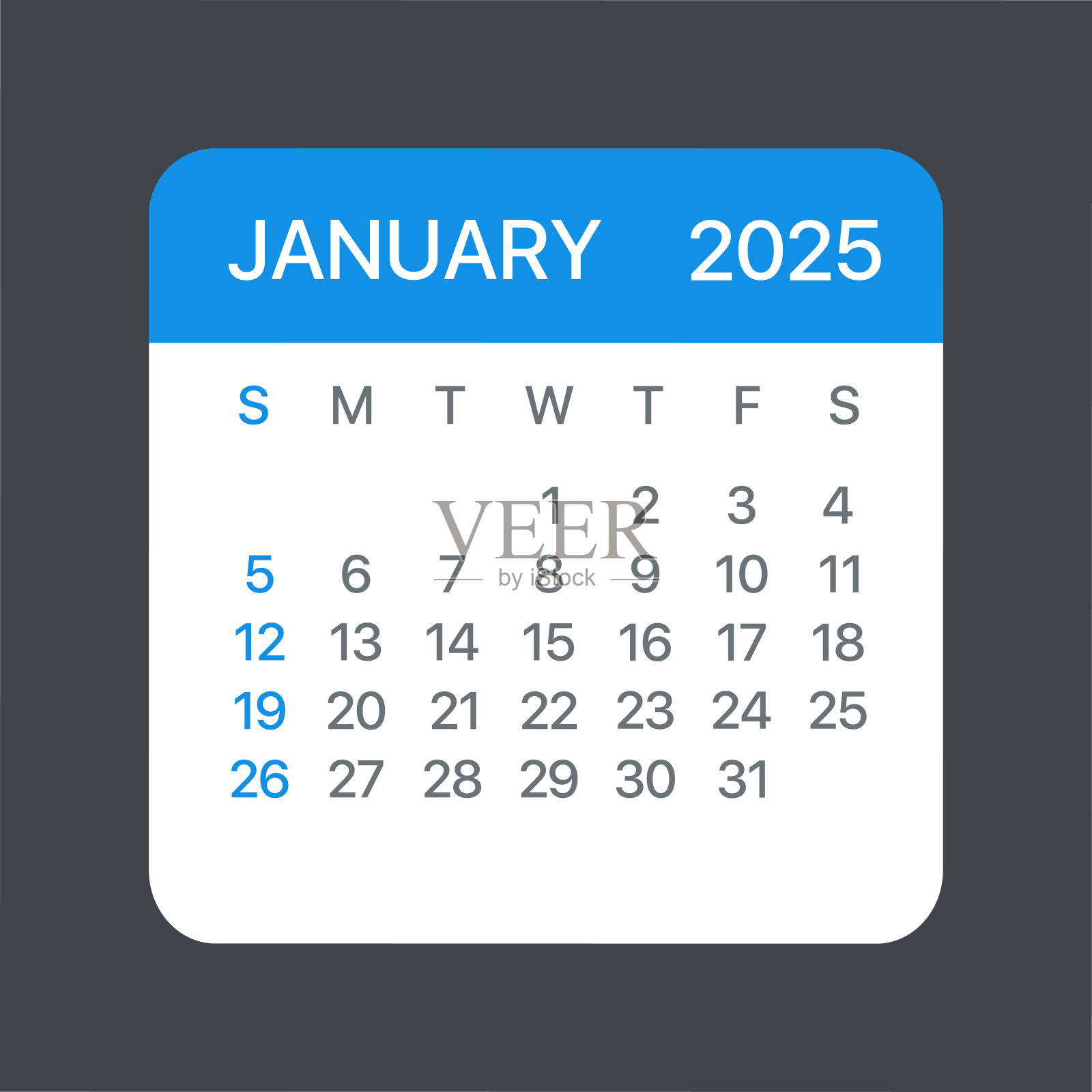 2025年1月日历叶-矢量模板图形插图插画图片素材