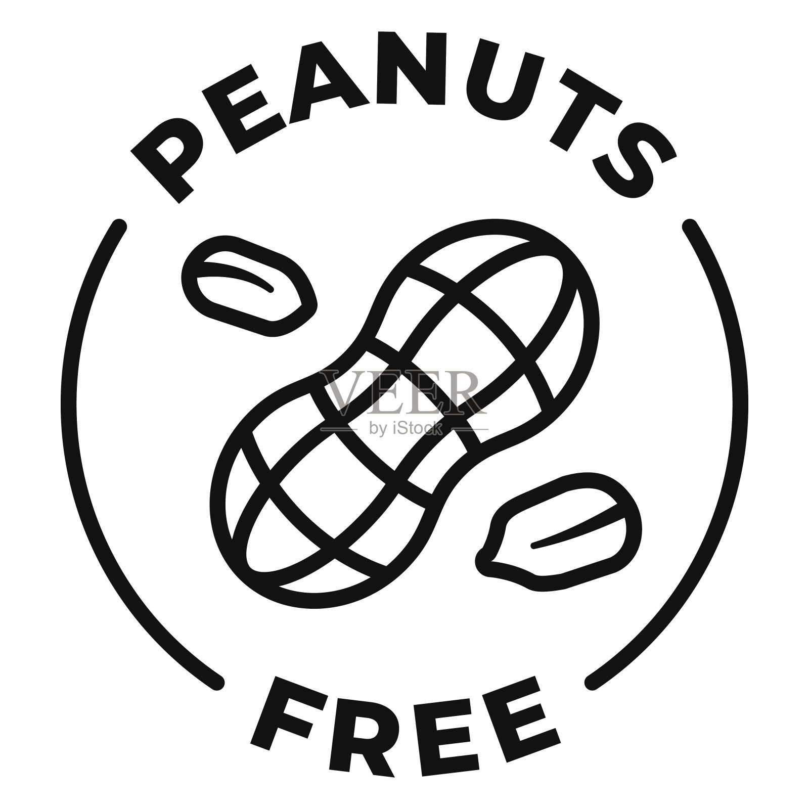 花生免费图标。坚果免费标签。产品包装标识、标志、符号或徽章无过敏原载体说明。插画图片素材