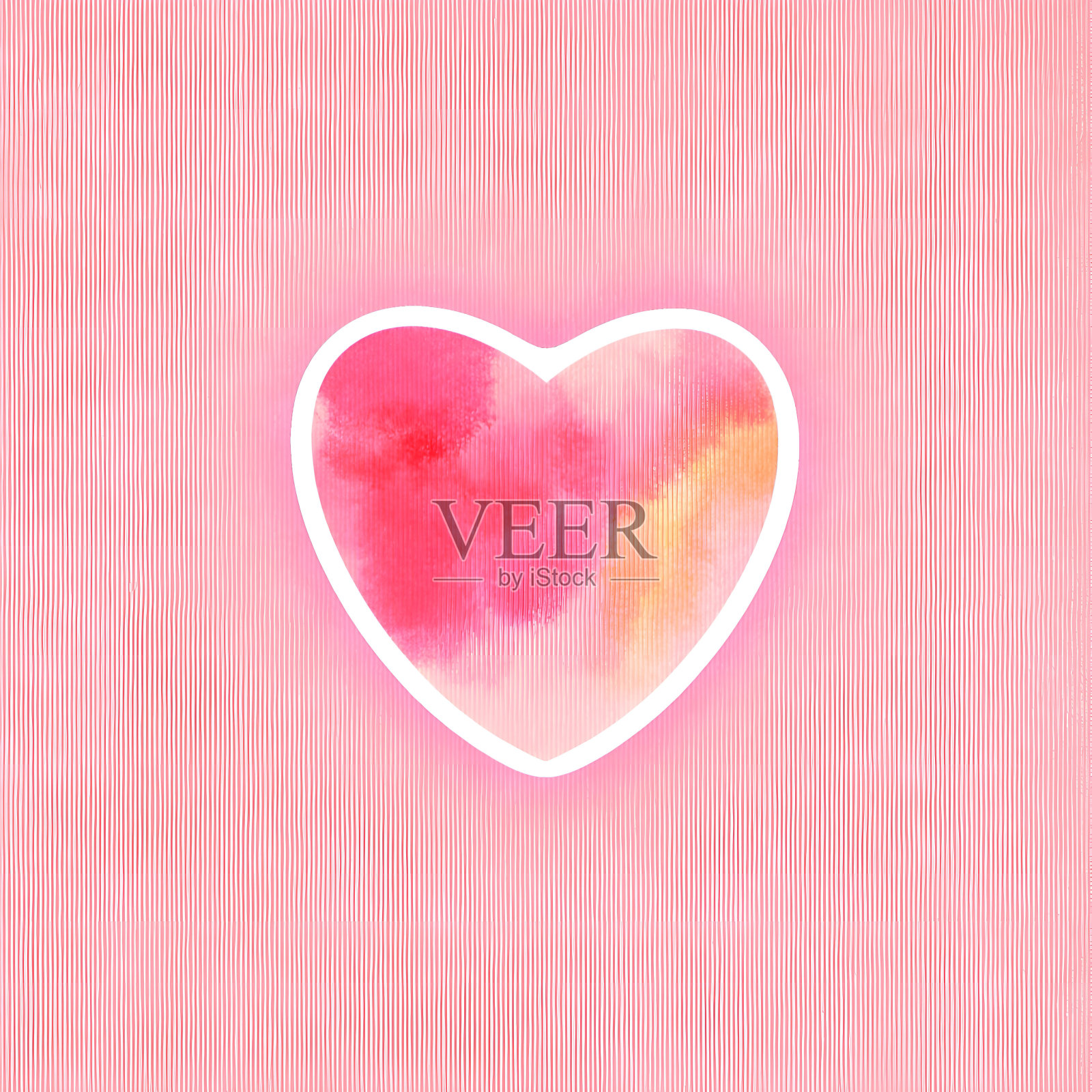 水彩粉红色的心贴纸插画图片素材