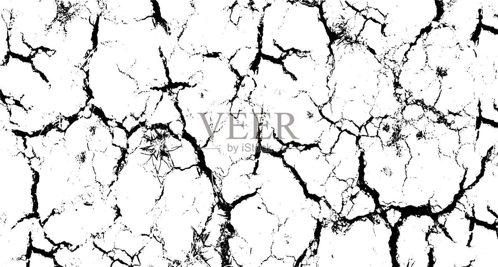 两幅不同的开裂和干燥地面的图像，白色背景上的白色油漆开裂，一幅黑白图画上的墙壁开裂，一幅黑白图画上的墙壁开裂插画图片素材