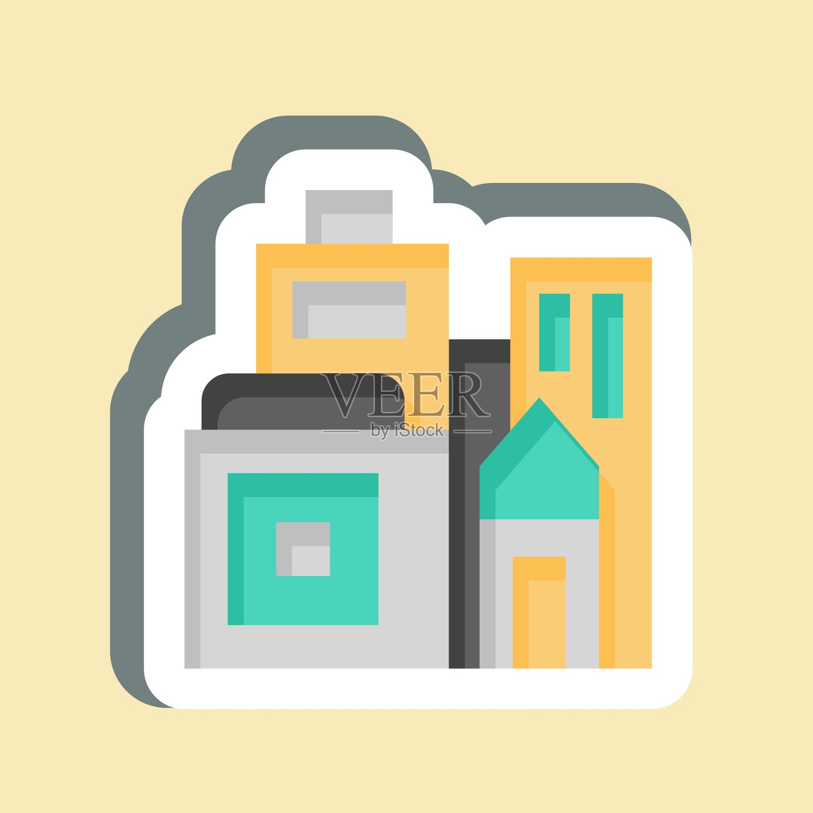 贴纸的建筑。与城市标志有关。简单的设计说明插画图片素材