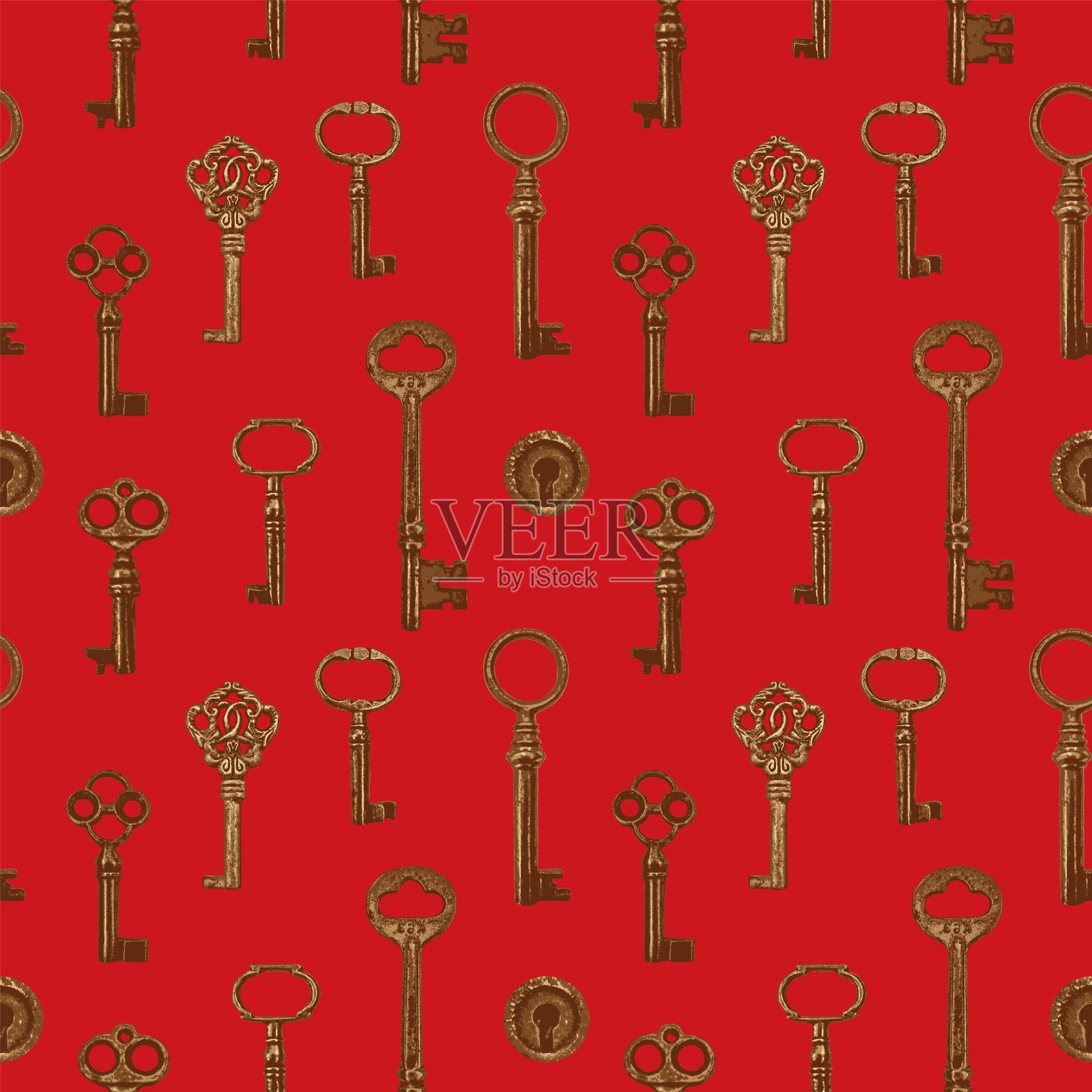 无缝图案与旧的老式钥匙插画图片素材