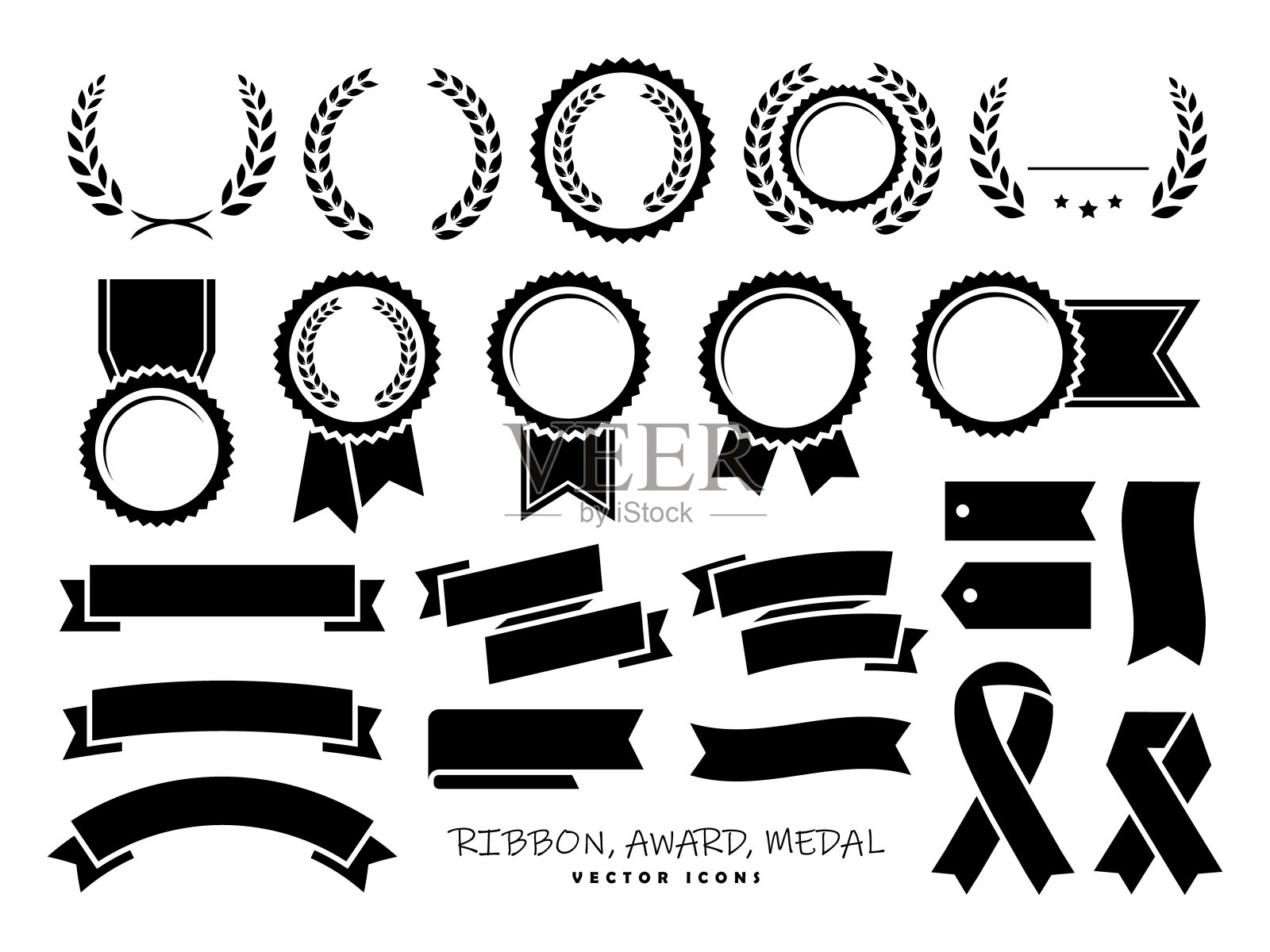 丝带奖章奖花环图标集矢量插图插画图片素材