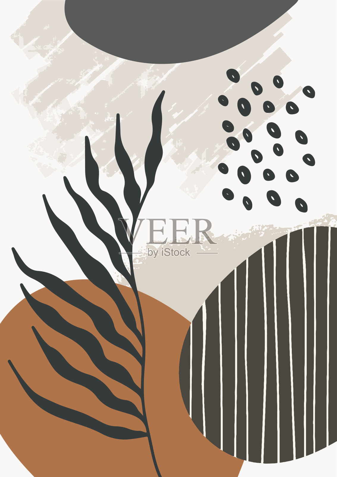 手绘抽象墙艺术与斯堪的纳维亚风格的设计插画图片素材