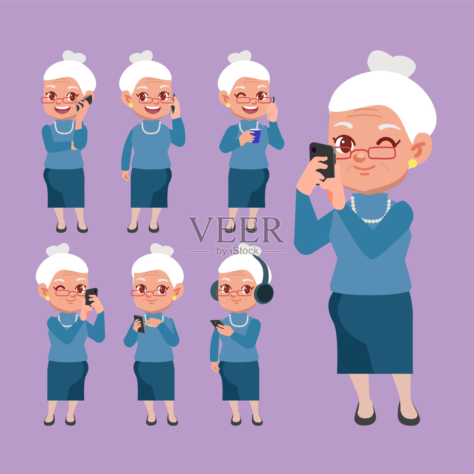 老年人使用智能手机插画图片素材