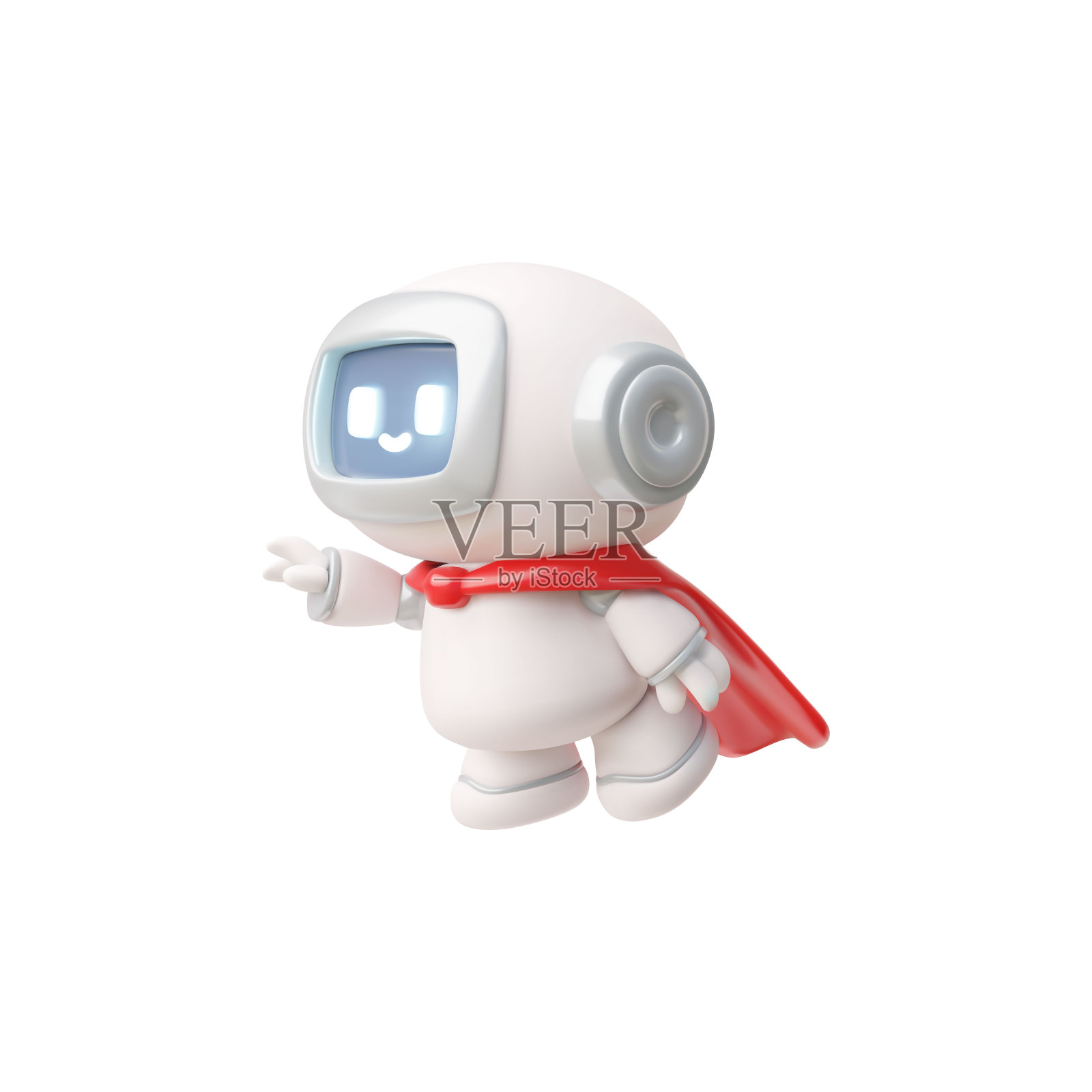 聊天机器人红斗篷飞行，人工智能辅助超级英雄3D矢量图标，人工智能在线支持服务插画图片素材