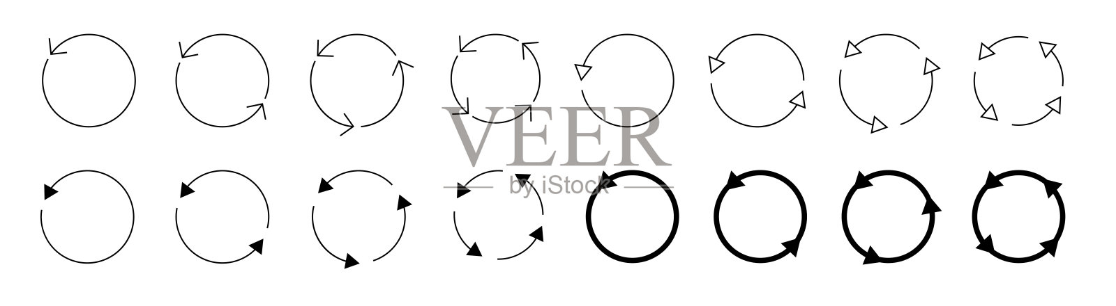 圆形箭头图标集。圆形箭头图标刷新刷新。一组圆形箭头。向量插画图片素材