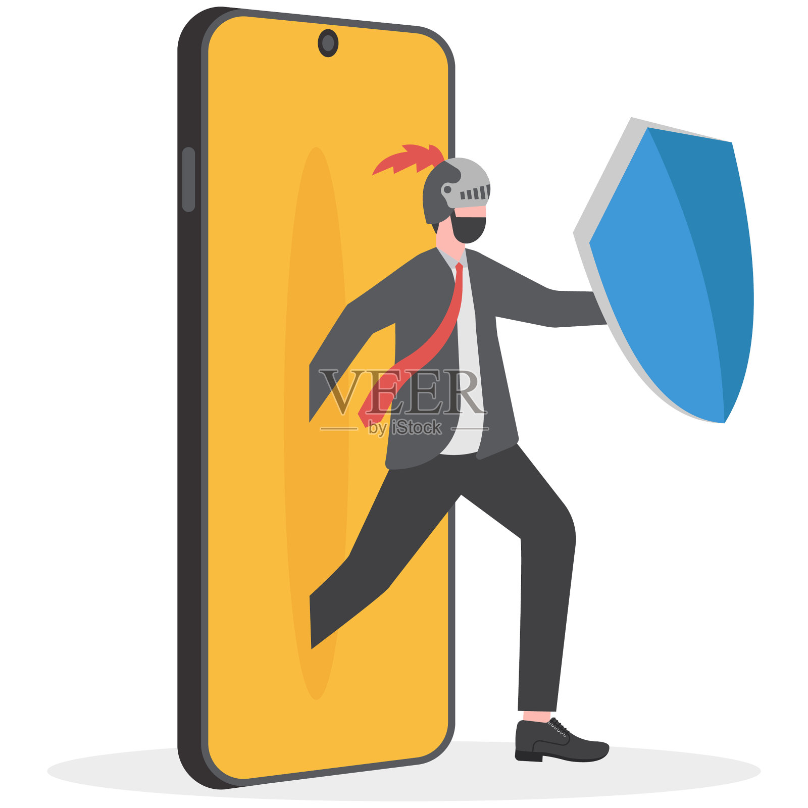 网络安全威胁。用盾牌保护智能手机免受攻击插画图片素材