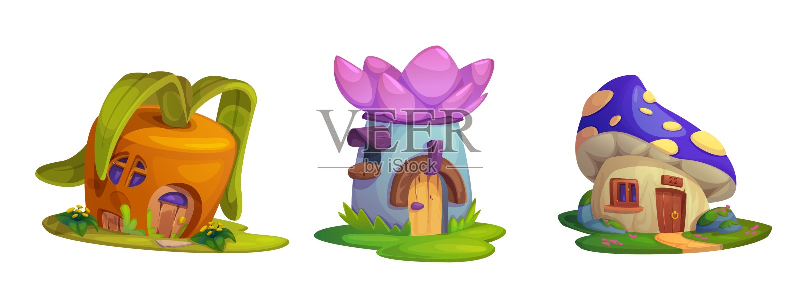 蘑菇屋可爱的幻想童话卡通插画图片素材