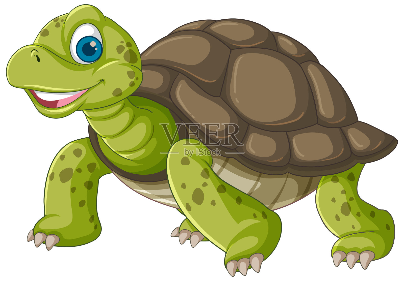 带着绿壳微笑的乌龟插画图片素材