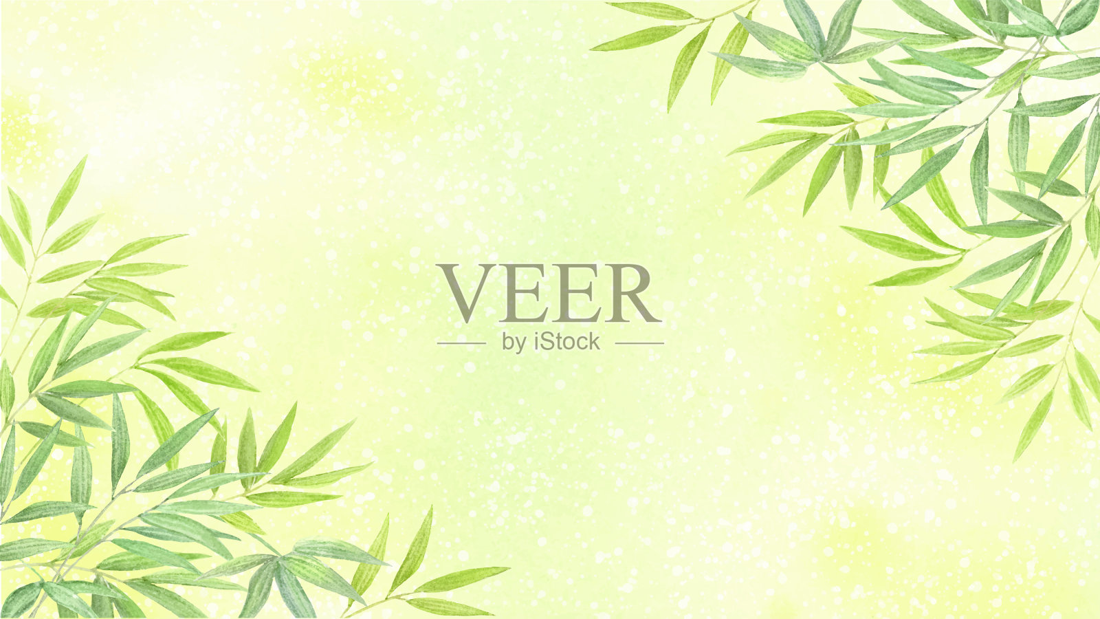 竹叶水彩画框插画图片素材