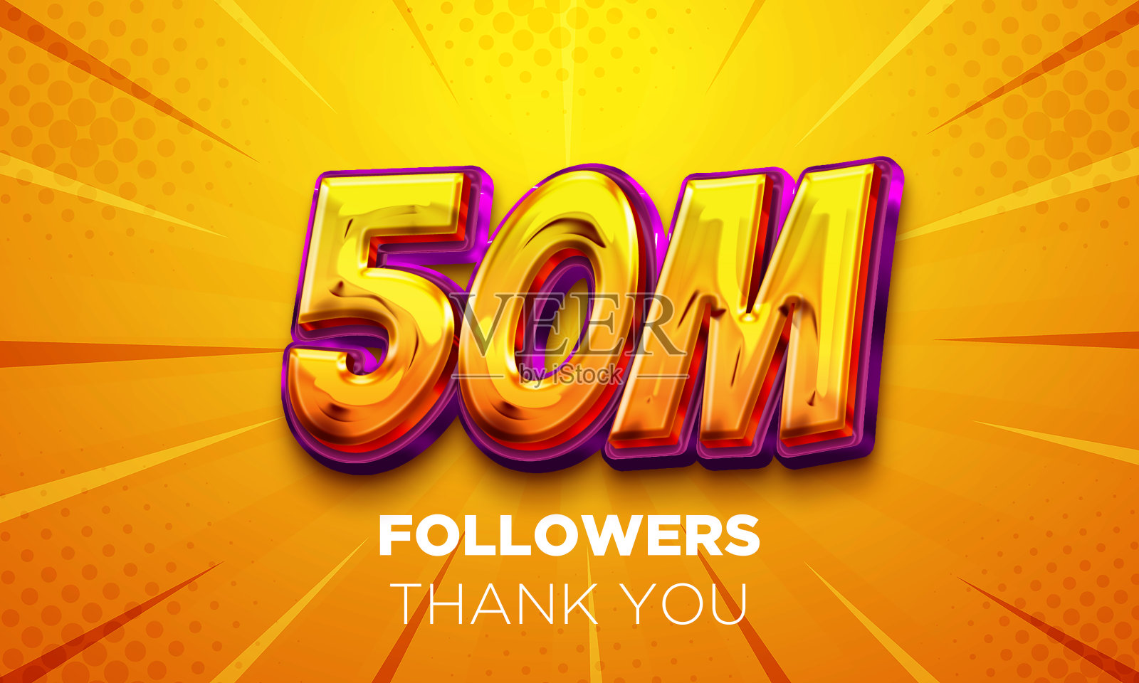 5000万粉丝庆祝。社交媒体海报。粉丝们，感谢你们的来信。三维渲染照片摄影图片