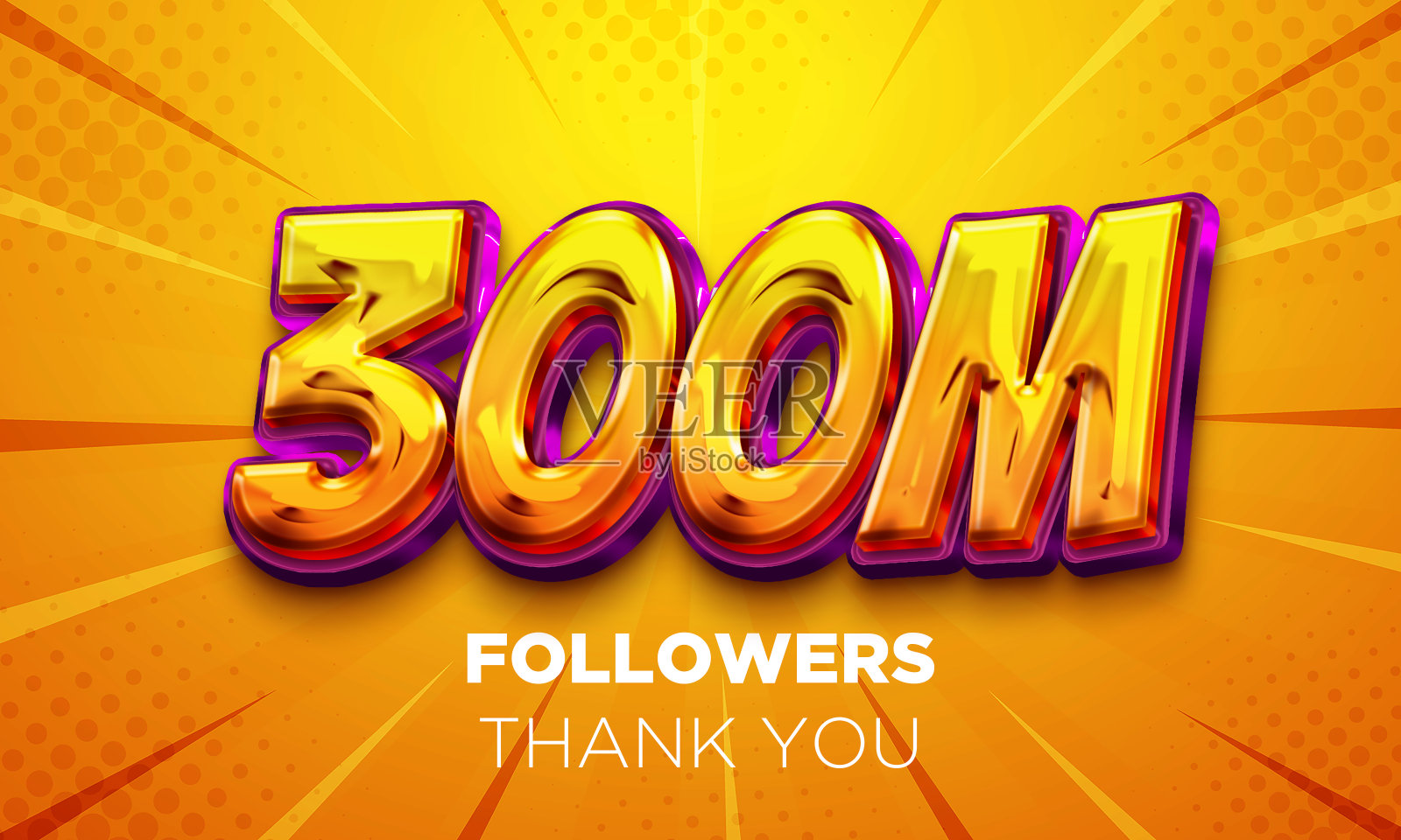 3亿粉丝庆祝。社交媒体海报。粉丝们，感谢你们的来信。三维渲染照片摄影图片