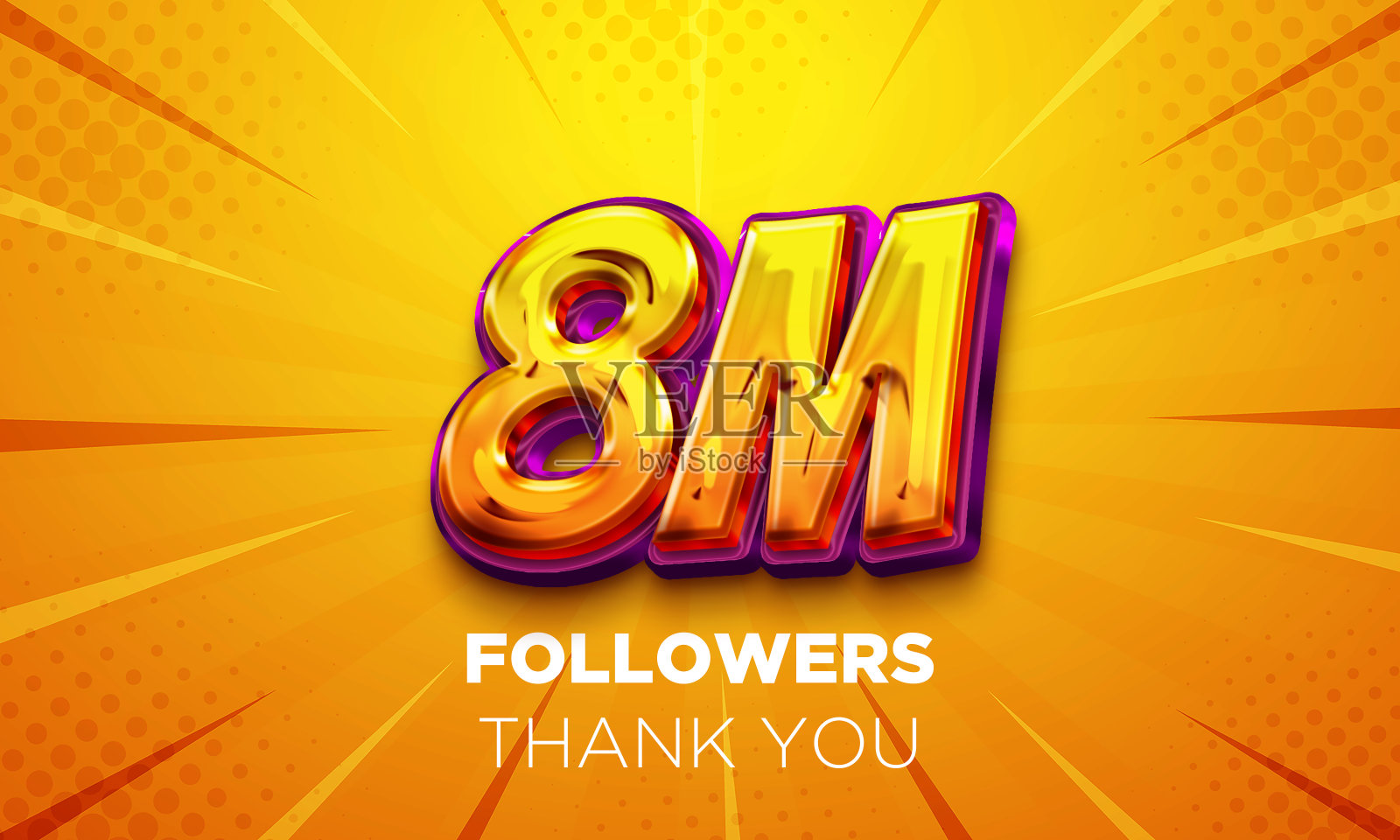 800万粉丝庆祝。社交媒体海报。粉丝们，感谢你们的来信。三维渲染照片摄影图片