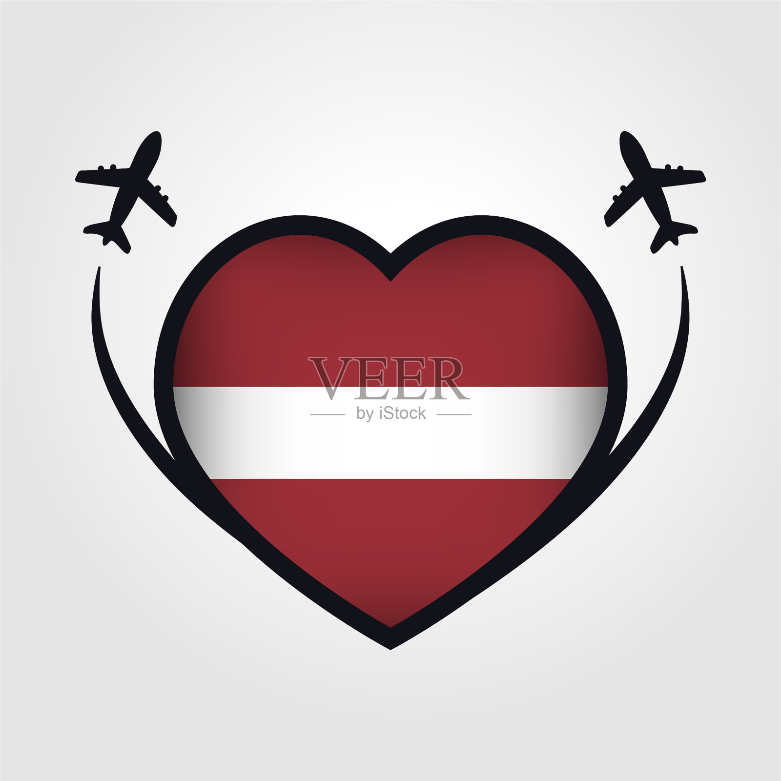 拉脱维亚旅行心旗与飞机图标插画图片素材