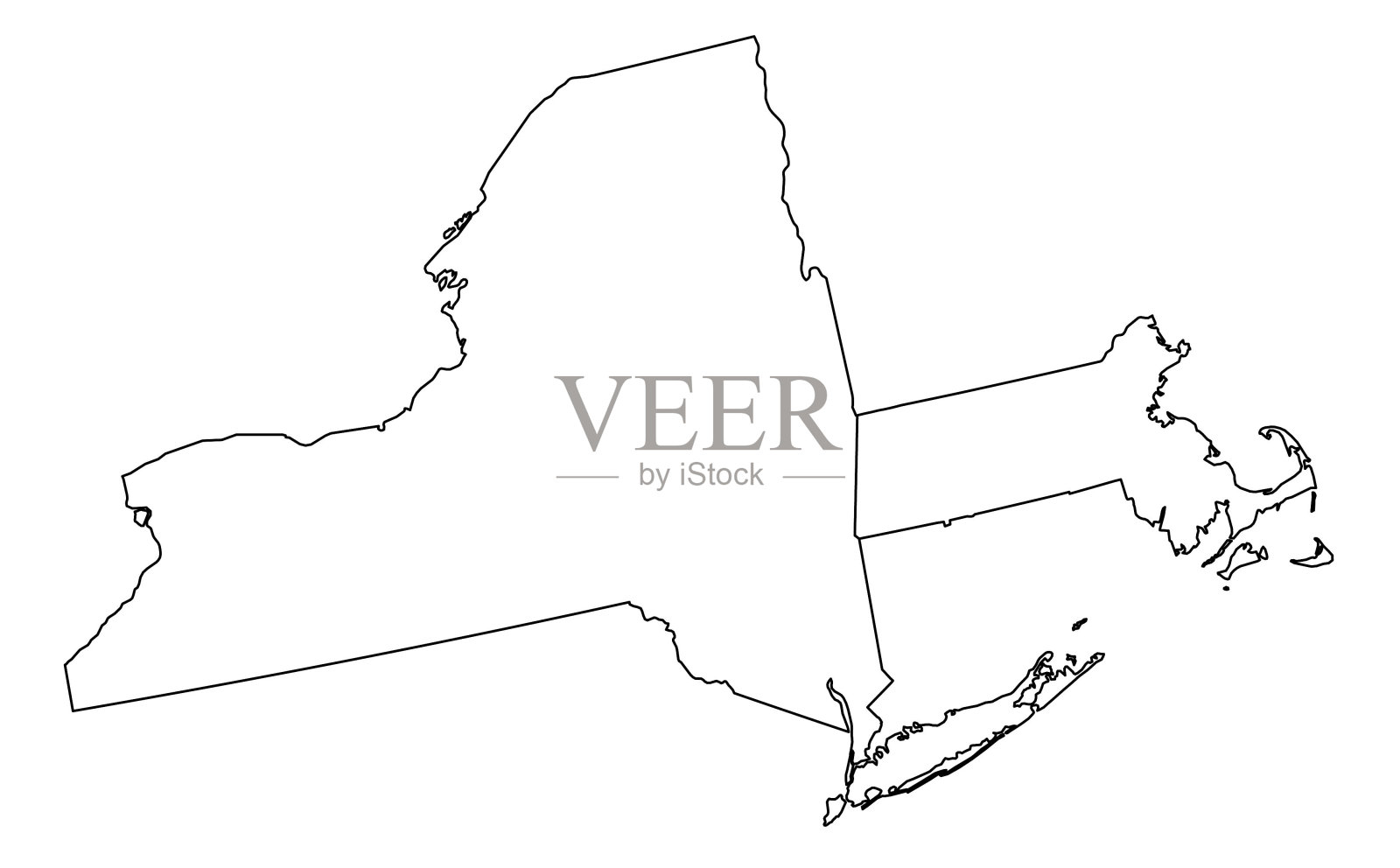 美国纽约州、马萨诸塞州的地图插画图片素材