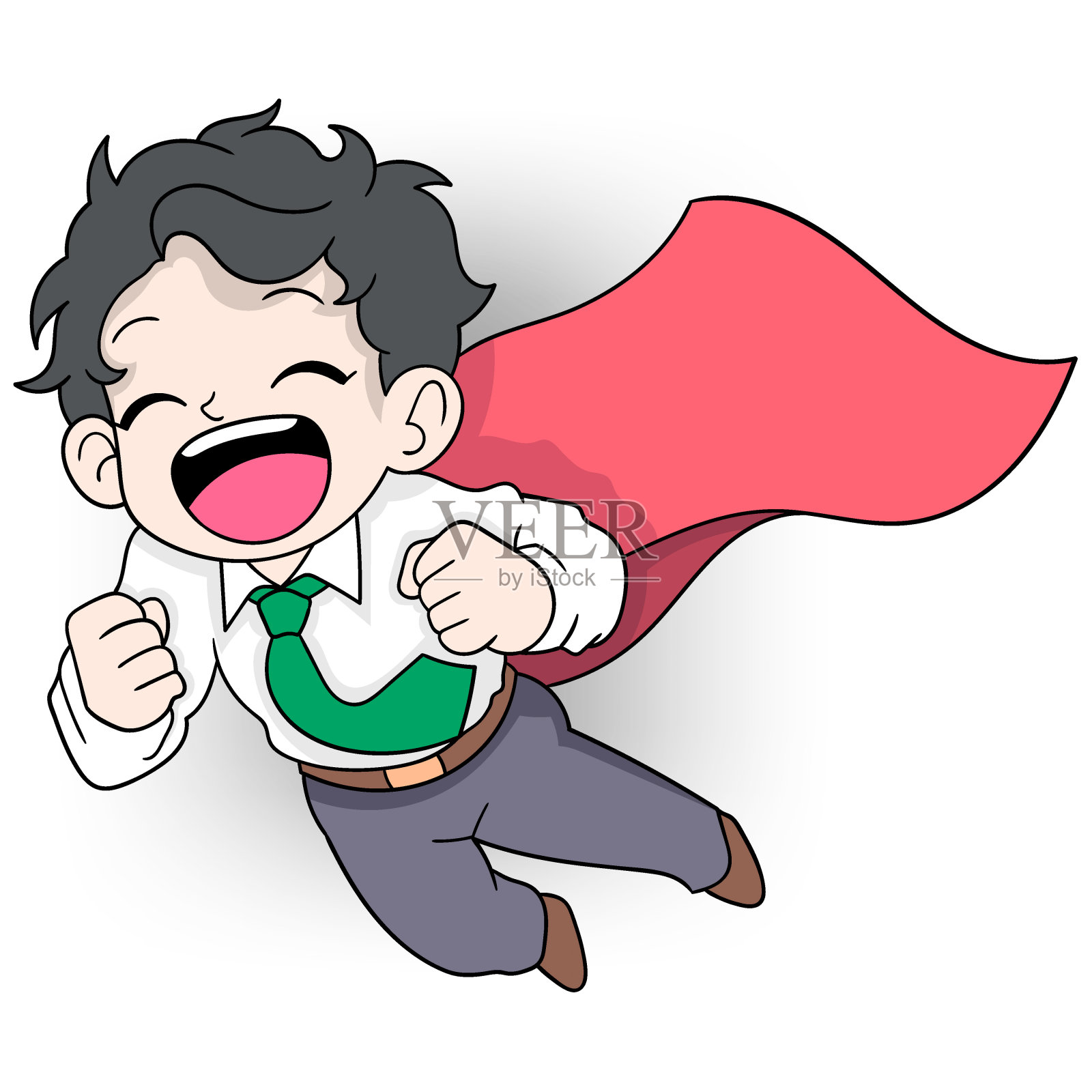 快乐的工人像超人一样飞翔，因为今天是发薪日插画图片素材