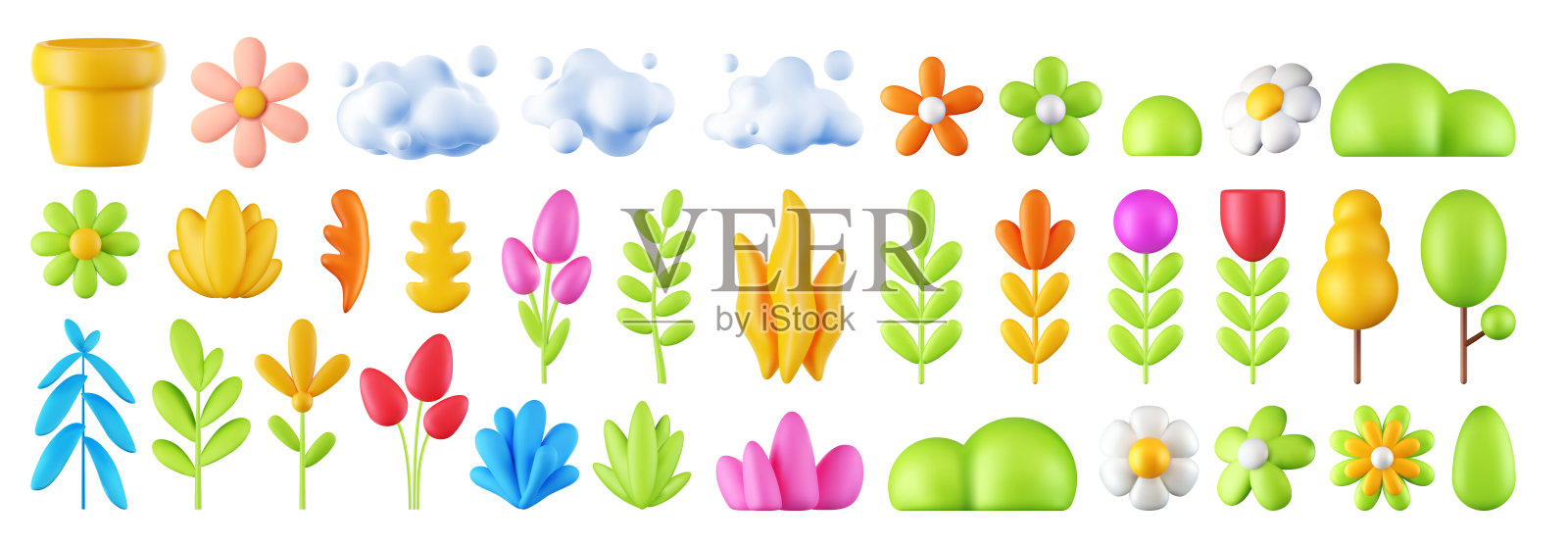 3d矢量植物设置。插画图片素材