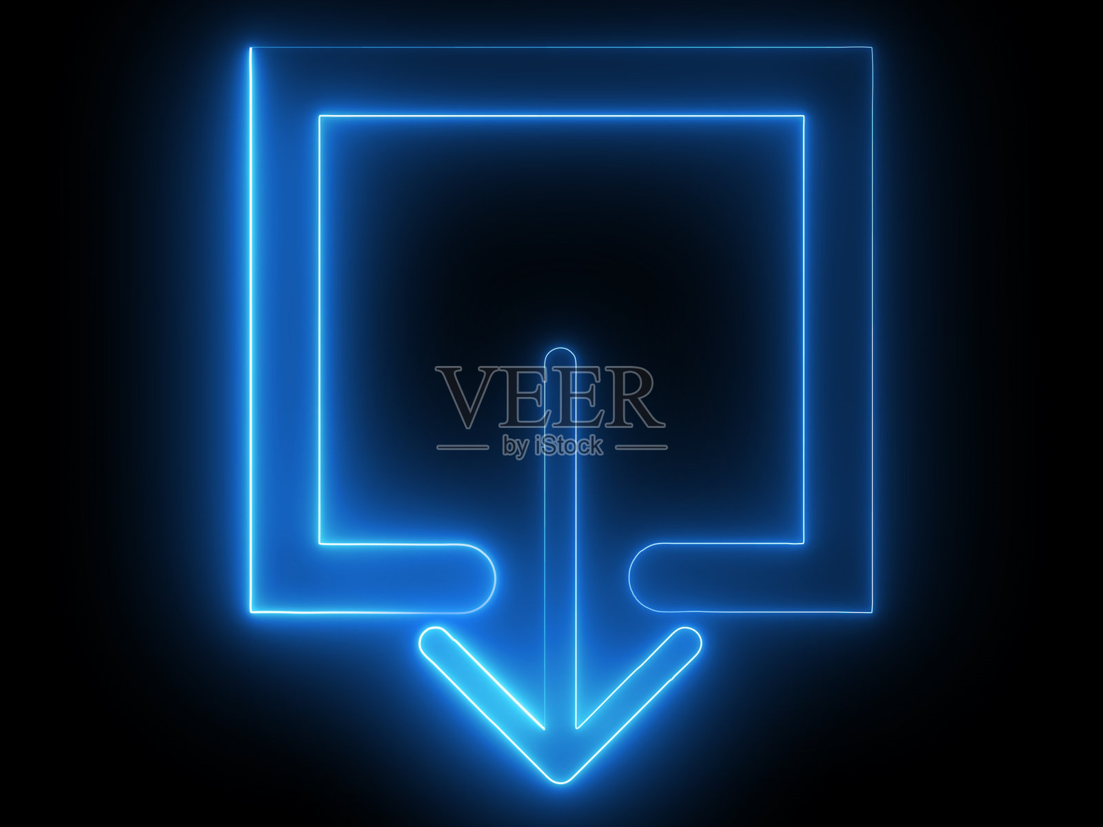 黑色背景上的蓝色霓虹灯下载图标。插画图片素材