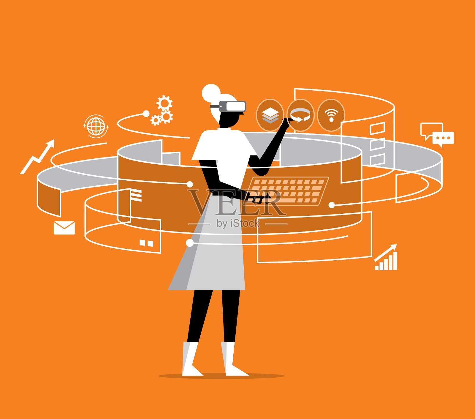 虚拟现实-多任务-女商人插画图片素材