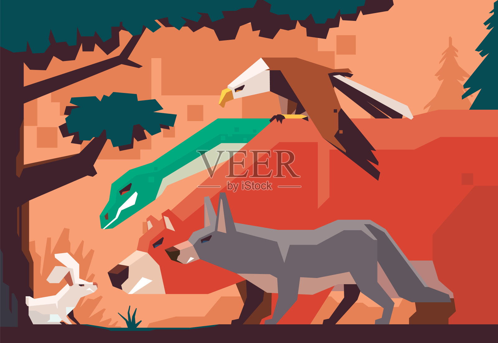 熊和朋友们遇到愤怒的兔子插画图片素材