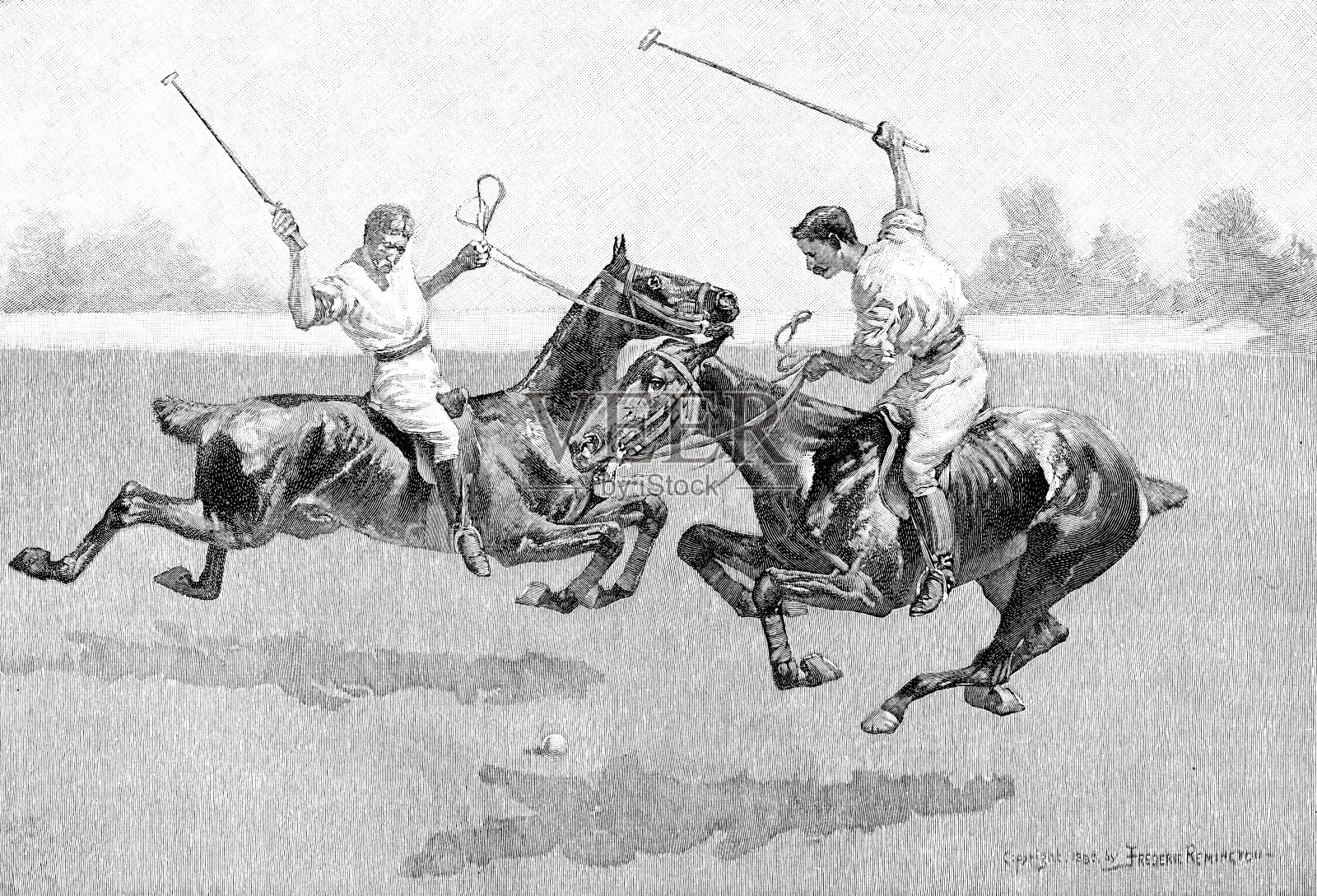 两名马球运动员伸出手准备击球插画图片素材