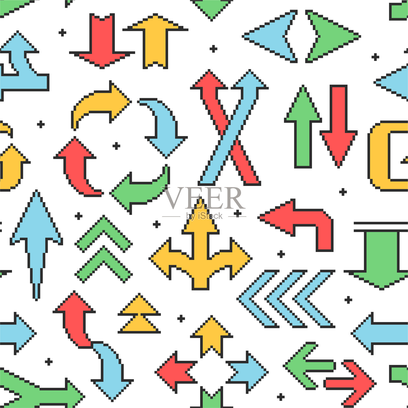 具有不同像素箭头的无缝图案。矢量图插画图片素材