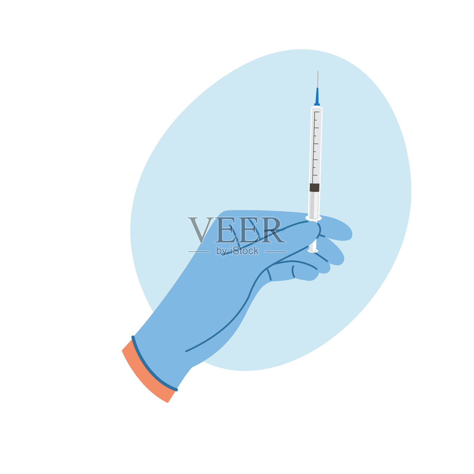 医生手持注射器注射药物。医生正在打针。接种疫苗的概念插画图片素材