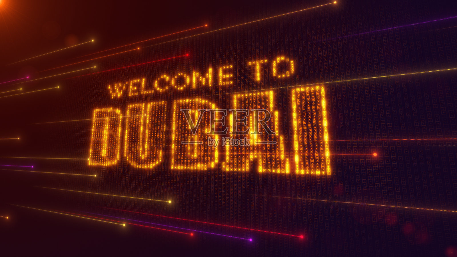 未来主义橙紫色闪亮透视方形马赛克欢迎迪拜数字显示插画图片素材