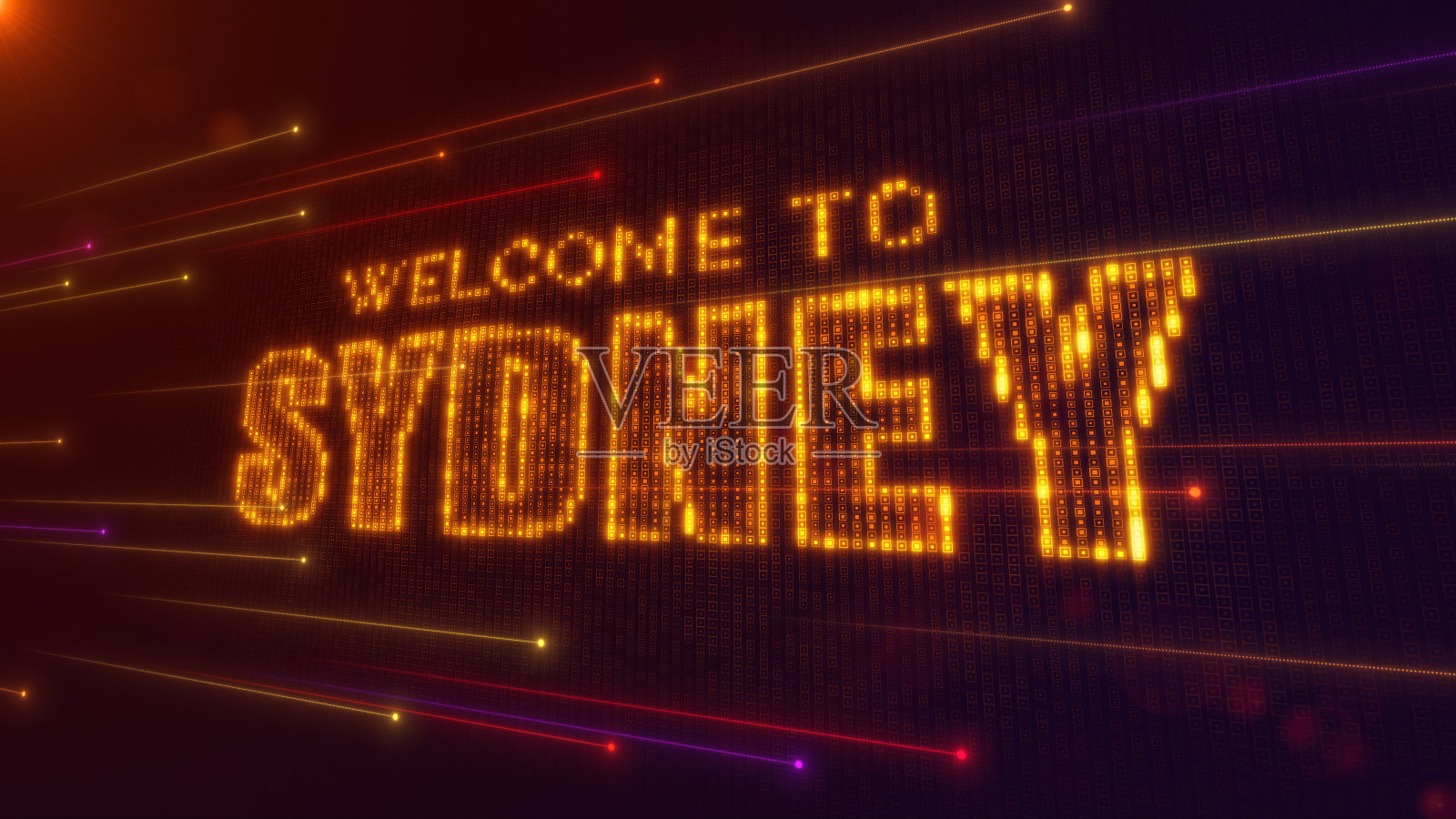 未来的橙色紫色闪亮的视角广场Hud马赛克网格欢迎悉尼数字显示文本虚线光耀斑插画图片素材