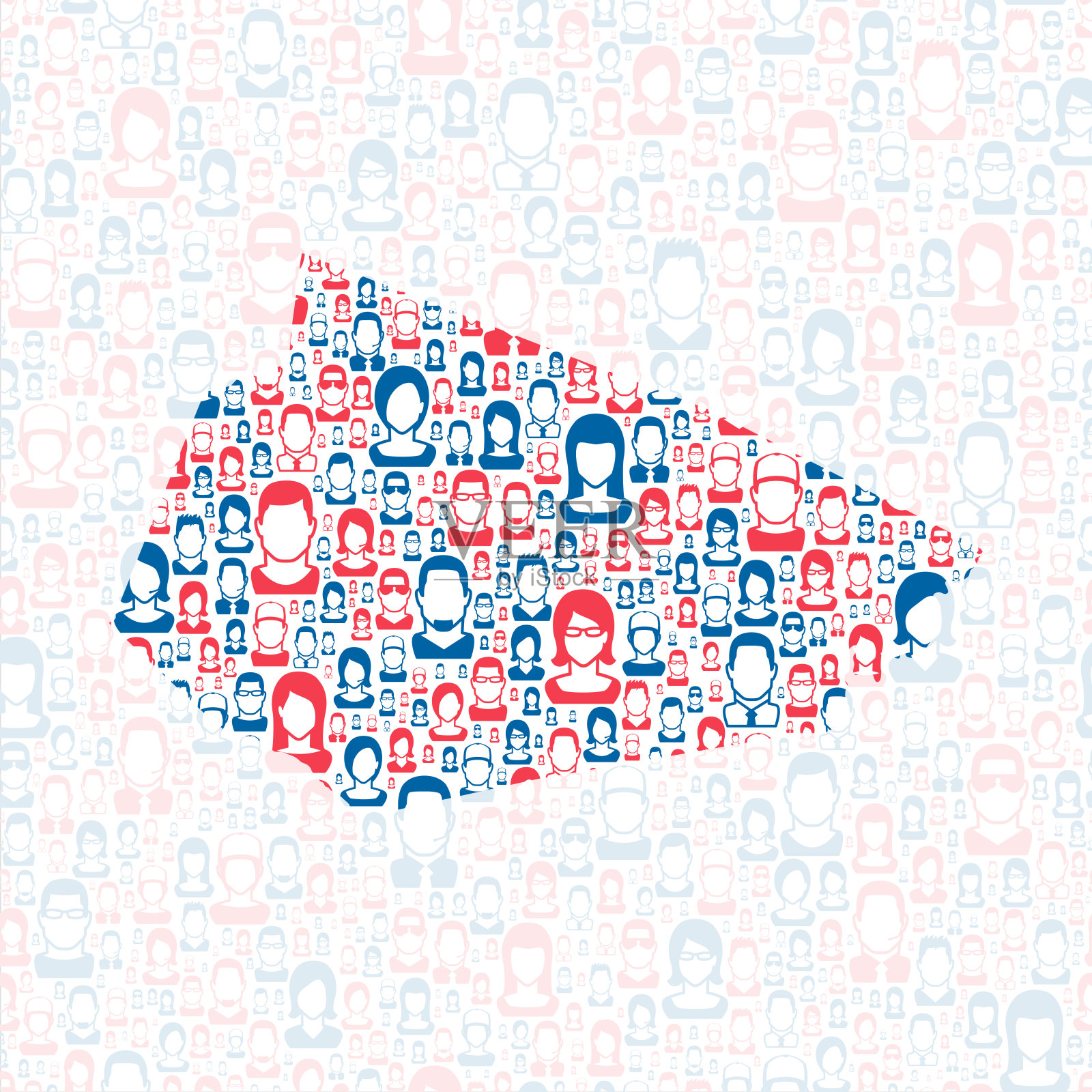 斯宾塞县，肯塔基州。地图上有蓝色和红色的人插画图片素材