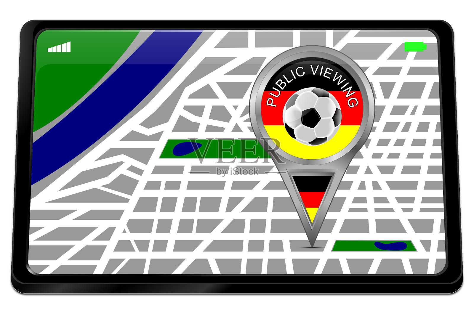 平板电脑与地图指针与公众观看- 3D插图照片摄影图片